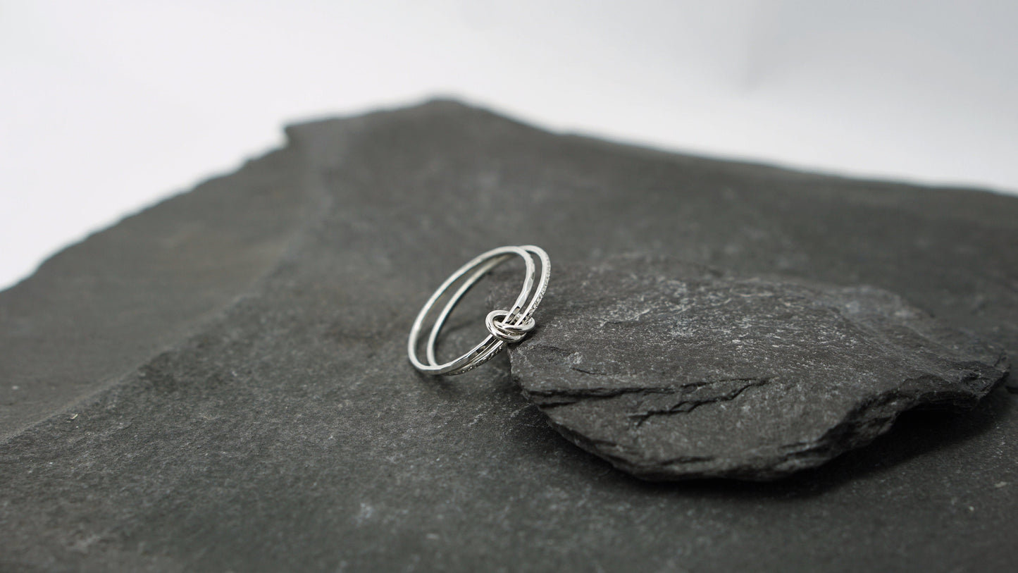 Fidget Ring Interlocking Skinny Stardust & Hammered Sterling Silver ~ spinning ring, hammered, meditation ring, anxiety ring, ADHD