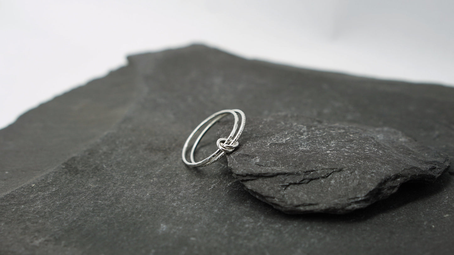 Fidget Ring Interlocking Skinny Stardust & Hammered Sterling Silver