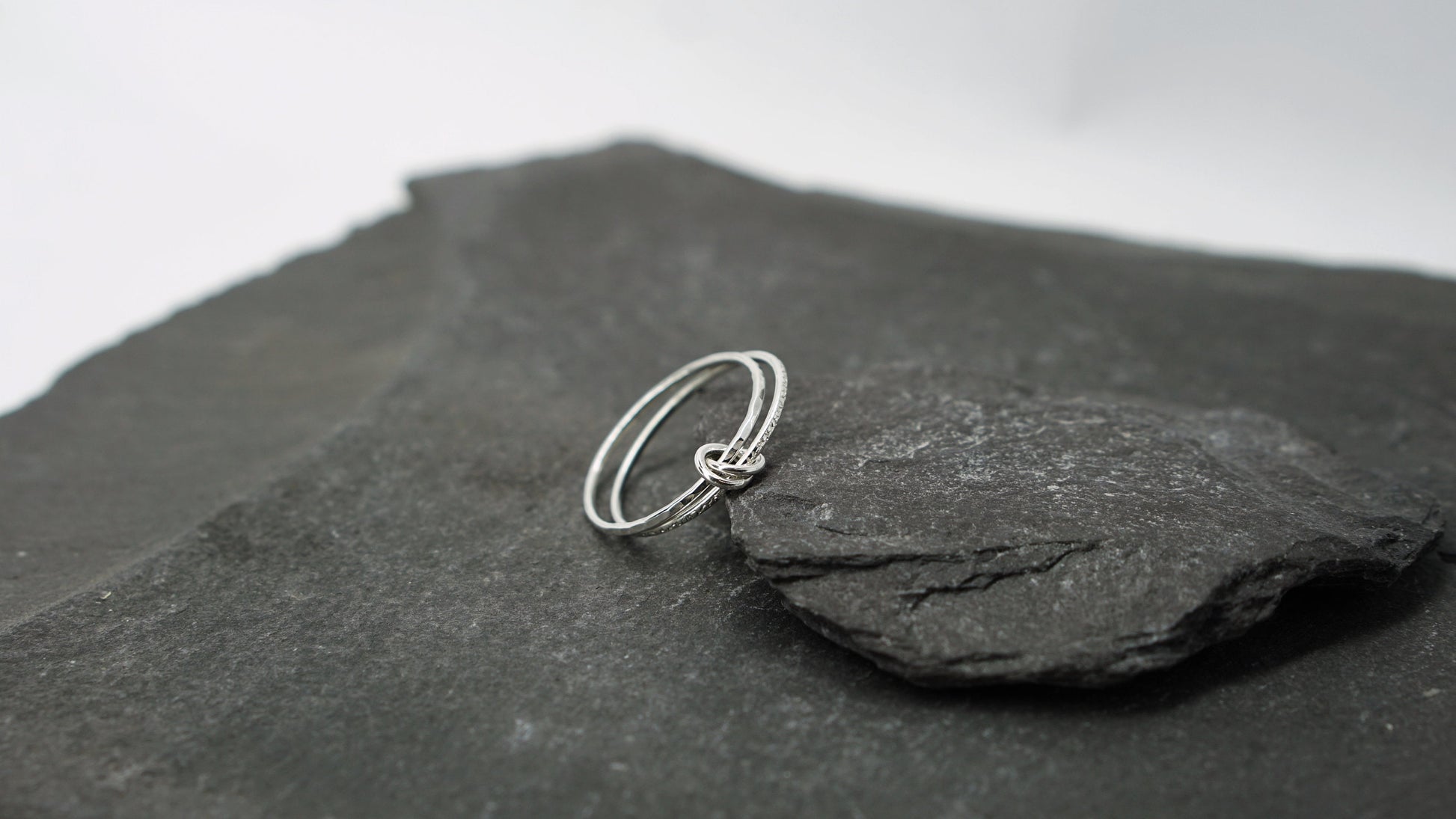 Fidget Ring Interlocking Skinny Stardust & Hammered Sterling Silver