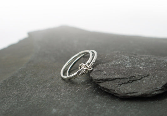Fidget Ring Interlocking Stardust & Hammered Sterling Silver