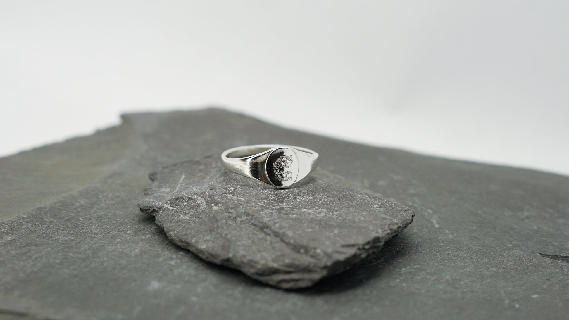 Leafy Oval Signet Sterling Silver Personalised Ring