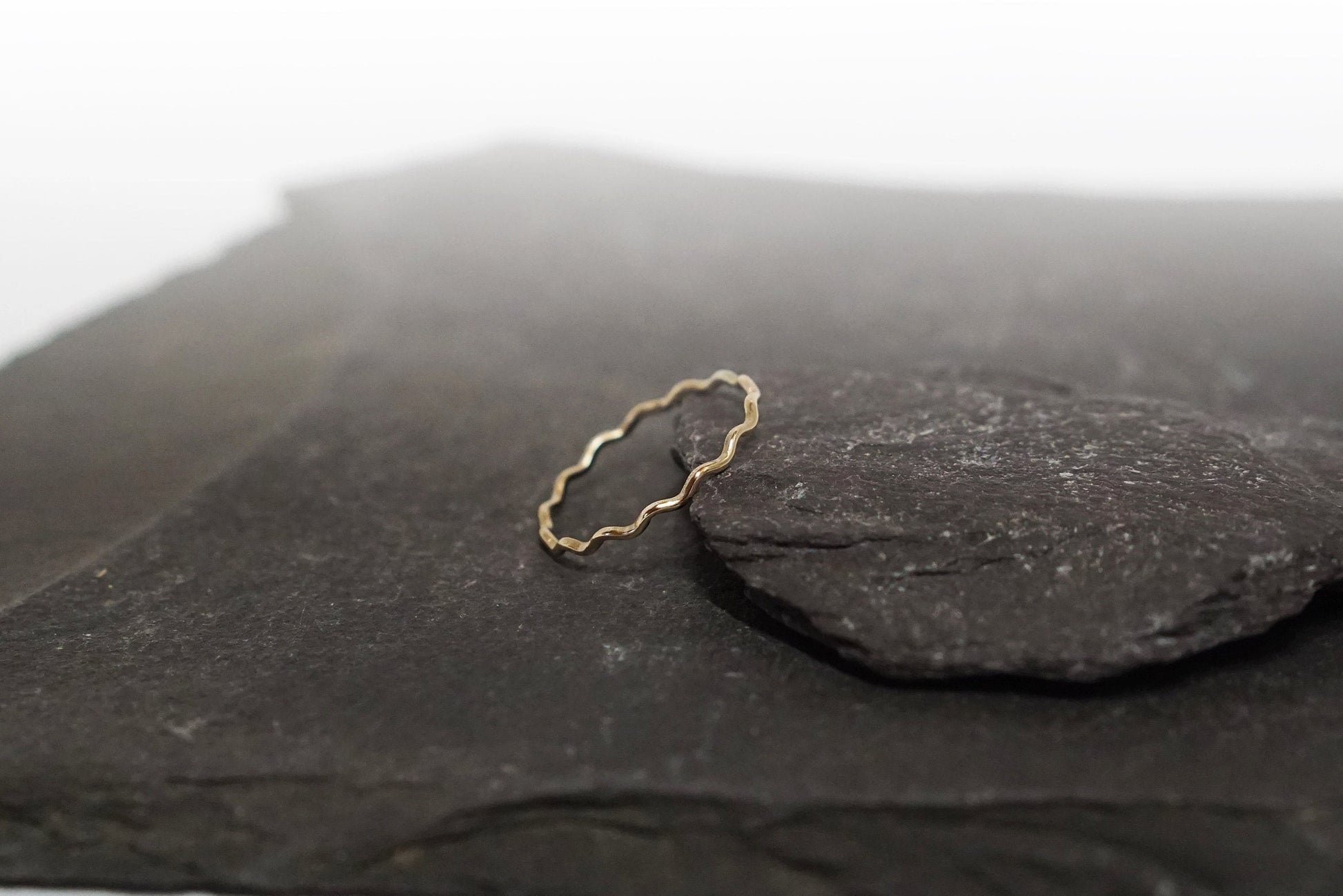 Solid Recycled 9ct Gold Wave Skinny Stacking Ring