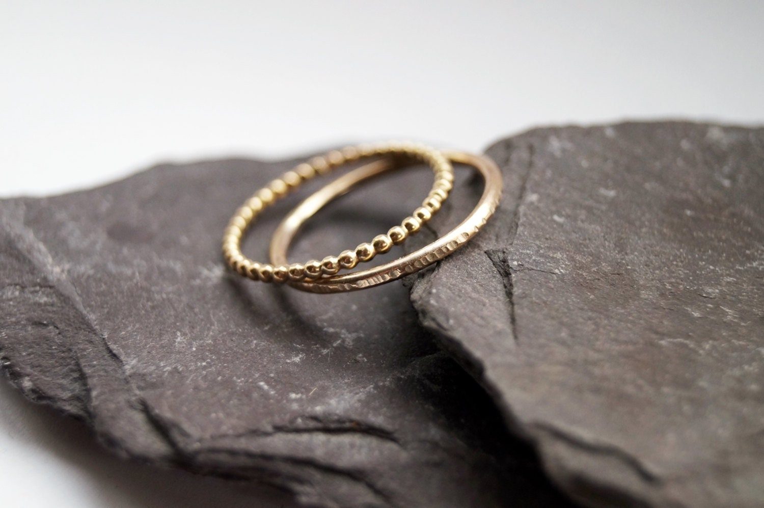 Hammered & Beaded Solid Recycled 9ct Gold Stacking Rings