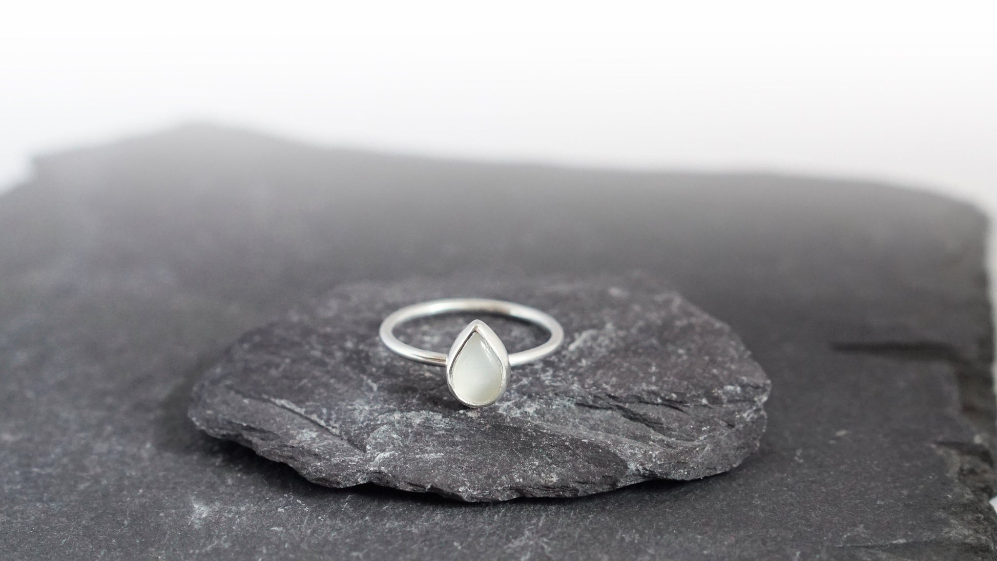 Teardrop Moonstone Recycled Sterling Silver Ring