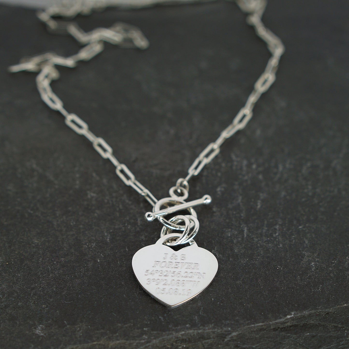 Personalised Heart Lock Sterling Silver Necklace ~ paperclip, cable chain, engraved, birthday, gift for her, co-ordinates, name, wedding