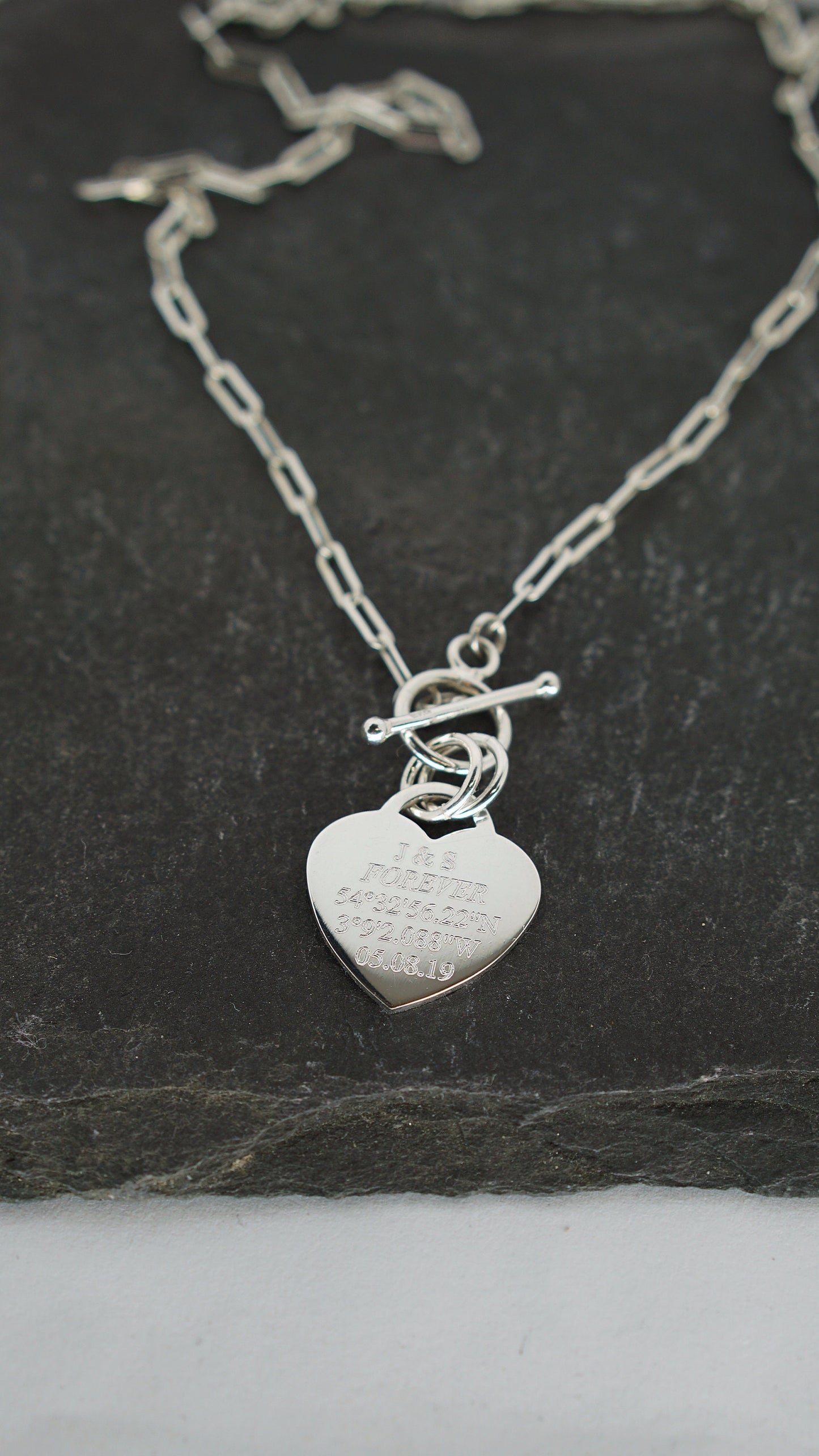 Personalised Heart Lock Sterling Silver Necklace ~ paperclip, cable chain, engraved, birthday, gift for her, co-ordinates, name, wedding