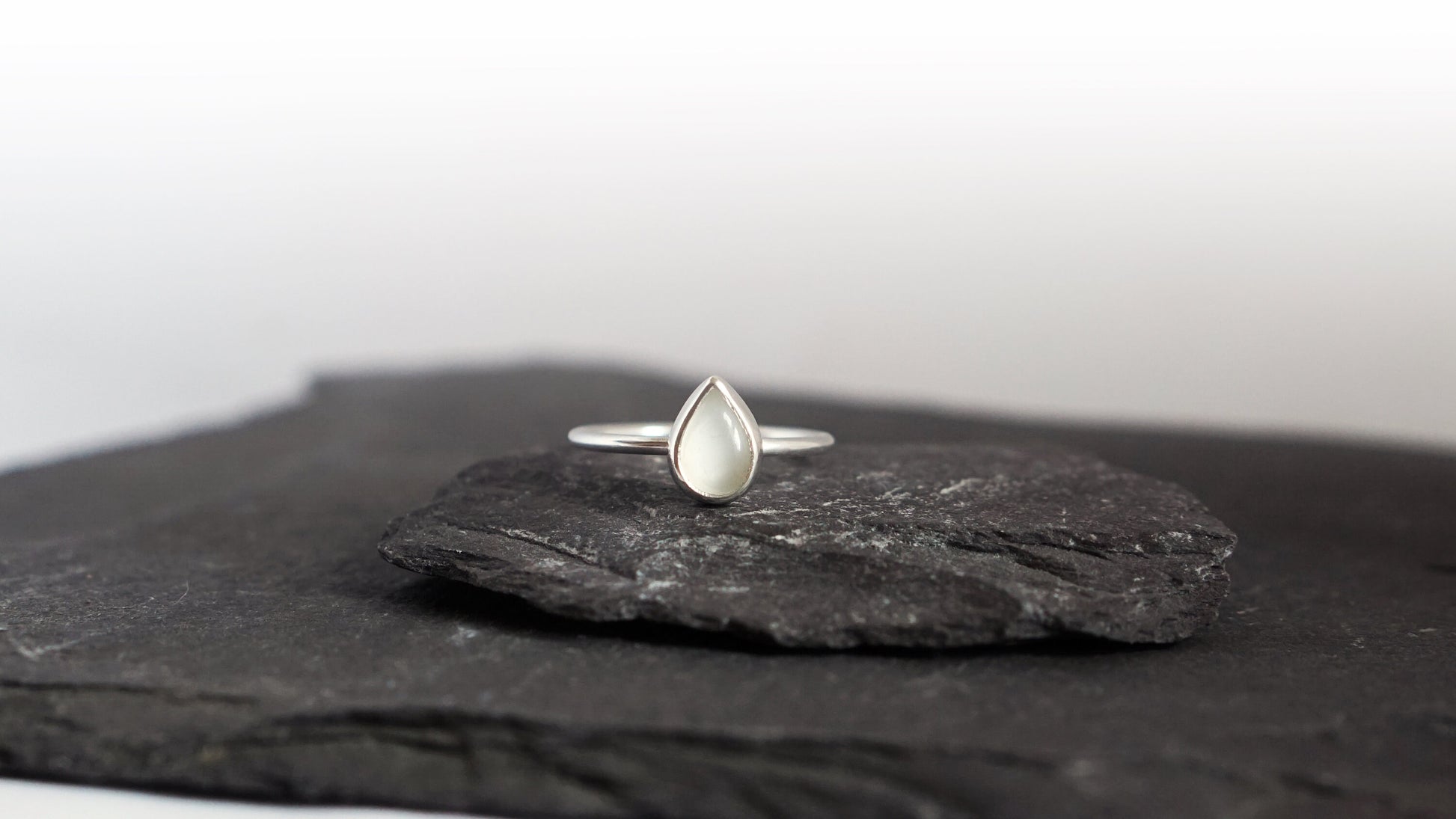 Teardrop Moonstone Recycled Sterling Silver Ring ~ statement ring, stackable, ocean, gemstone, pear