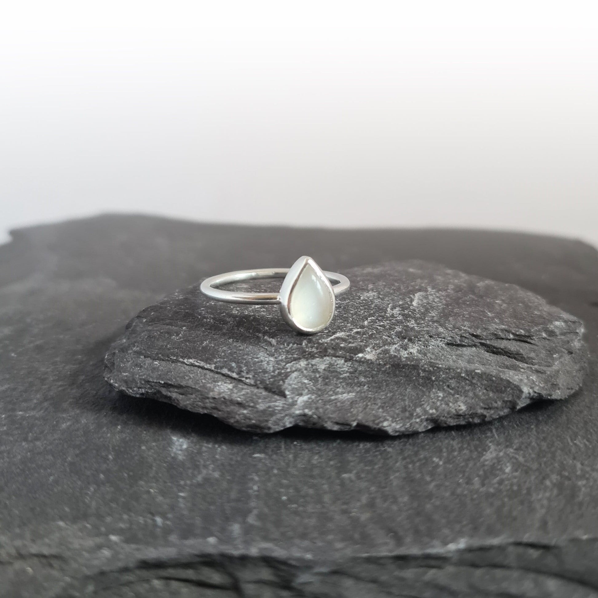 Teardrop Moonstone Recycled Sterling Silver Ring ~ statement ring, stackable, ocean, gemstone, pear