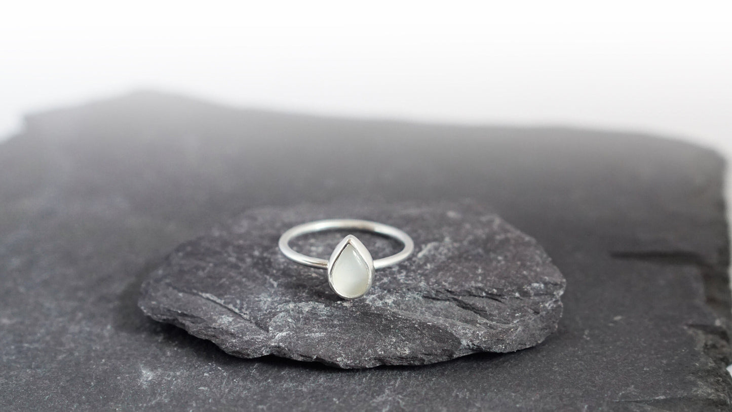 Teardrop Moonstone Recycled Sterling Silver Ring