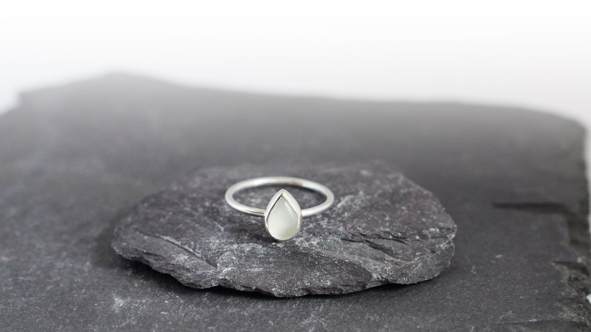 Teardrop Moonstone Recycled Sterling Silver Ring