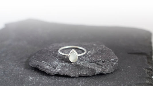 Teardrop Moonstone Recycled Sterling Silver Ring