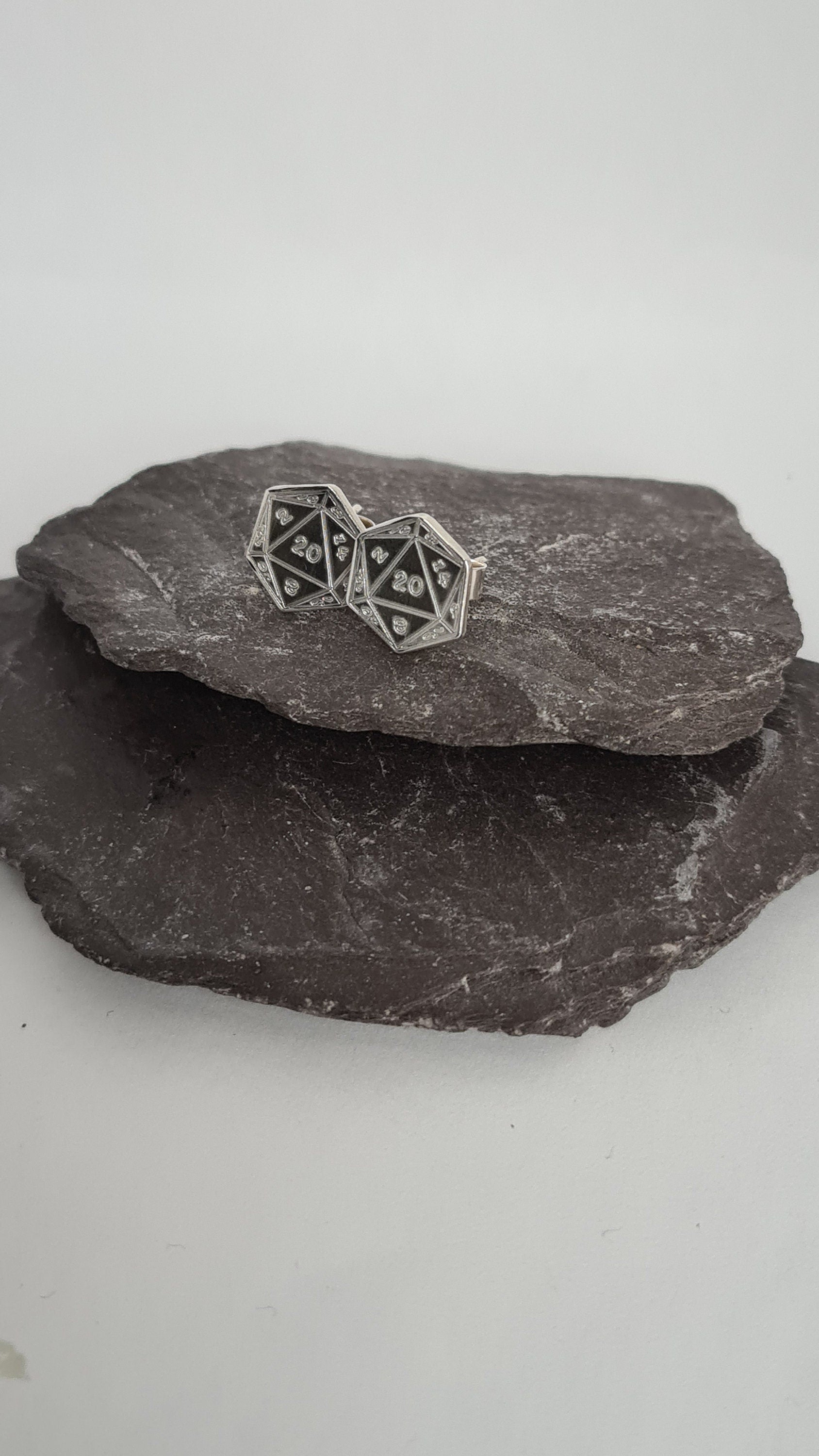D20 Sterling Silver Earrings ~ studs, gaming gift, tabletop, boardgame, dnd, d&d, dungeons, dragons, dice