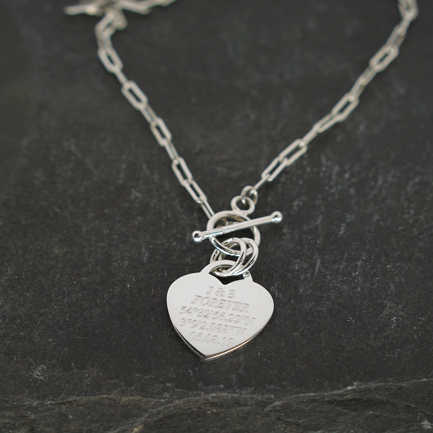 Personalised Heart Lock Sterling Silver Necklace ~ paperclip, cable chain, engraved, birthday, gift for her, co-ordinates, name, wedding