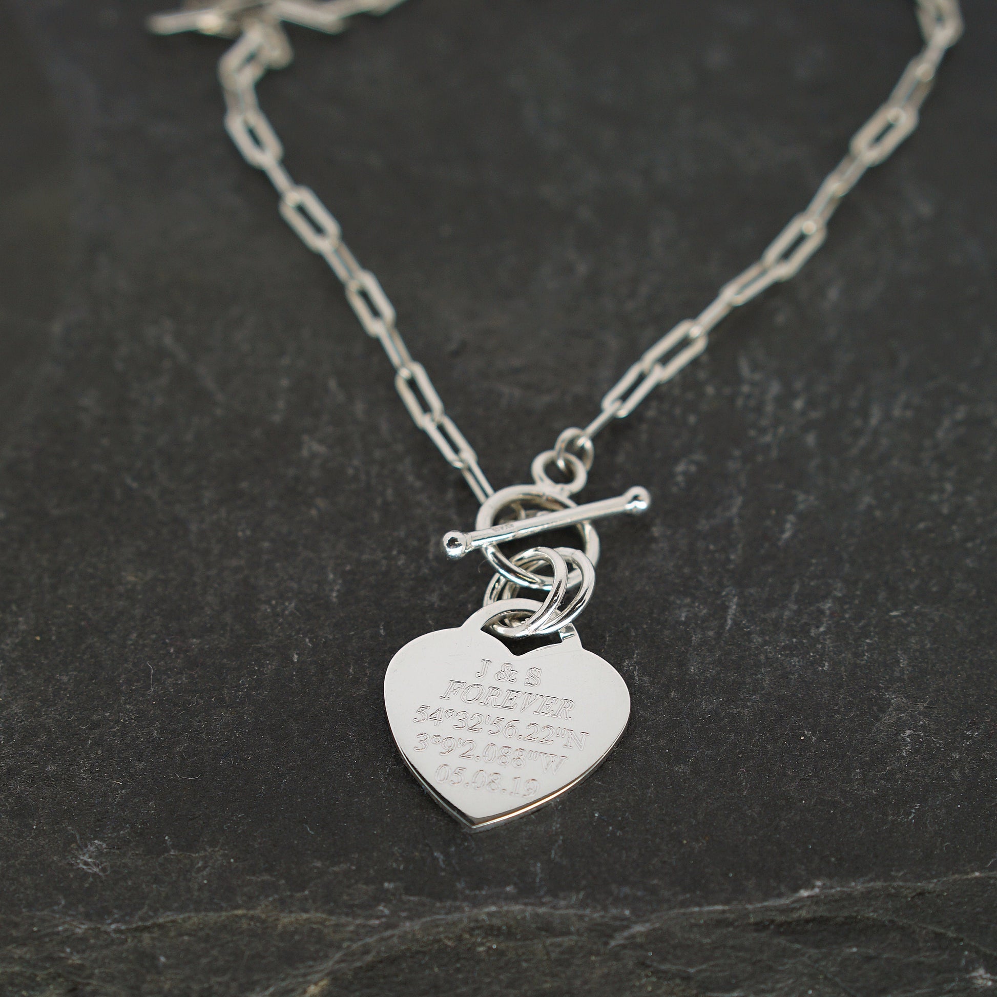 Personalised Heart Lock Sterling Silver Necklace ~ paperclip, cable chain, engraved, birthday, gift for her, co-ordinates, name, wedding