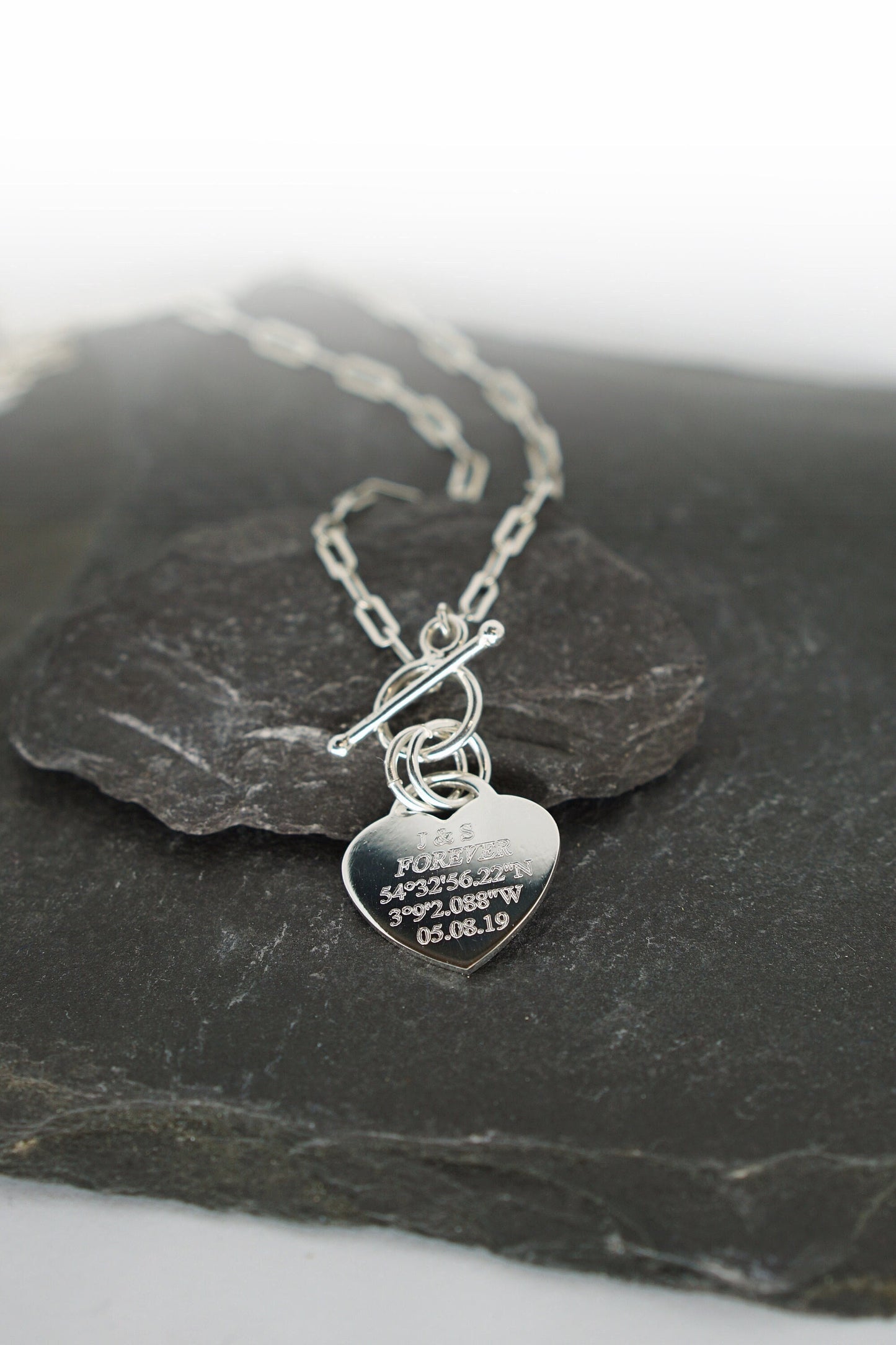 Personalised Heart Lock Sterling Silver Necklace ~ paperclip, cable chain, engraved, birthday, gift for her, co-ordinates, name, wedding