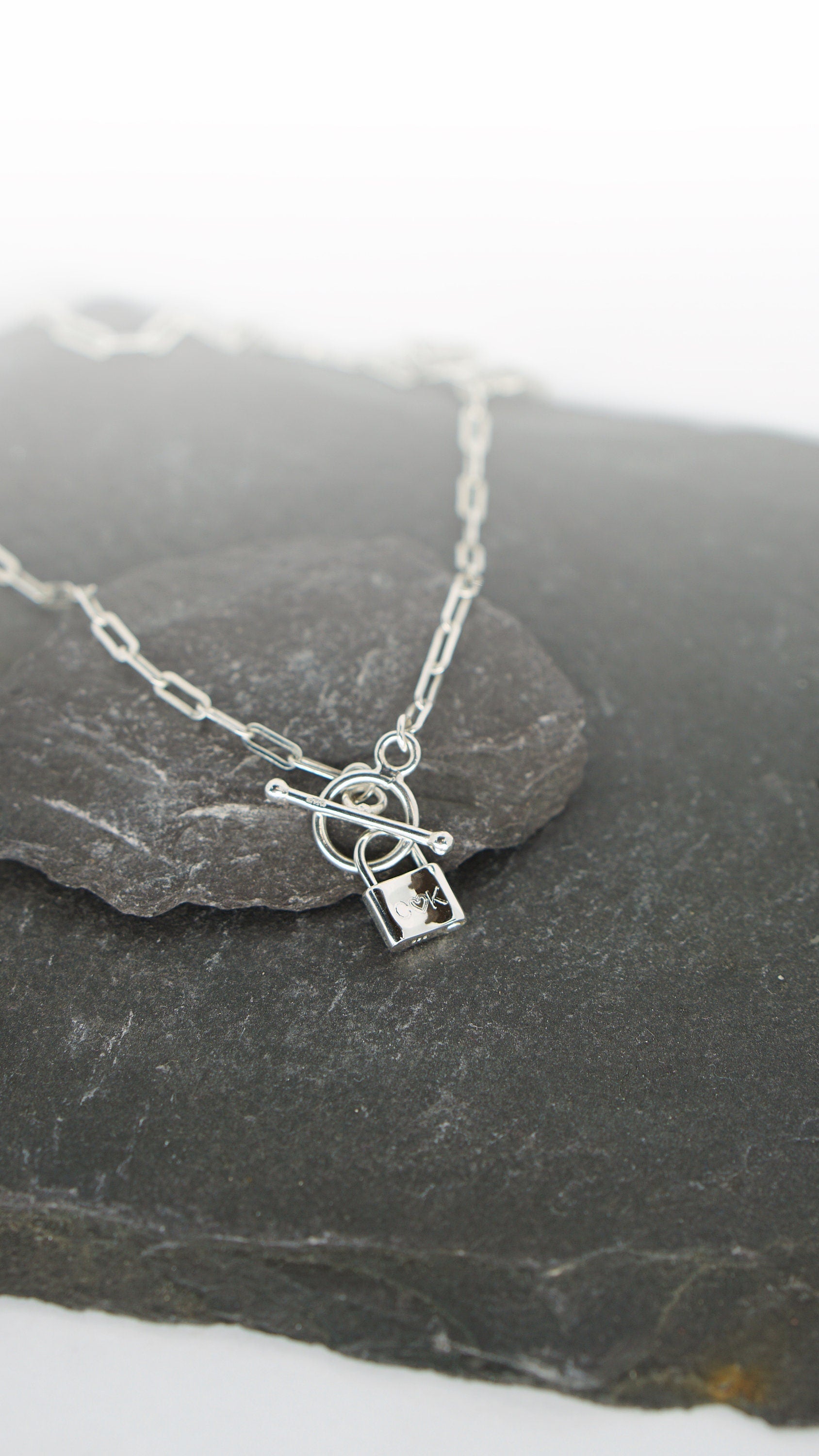 Personalised Love Lock Sterling Silver Necklace ~ paperclip, cable chain, engraved, birthday, gift for her, co-ordinates, name, wedding