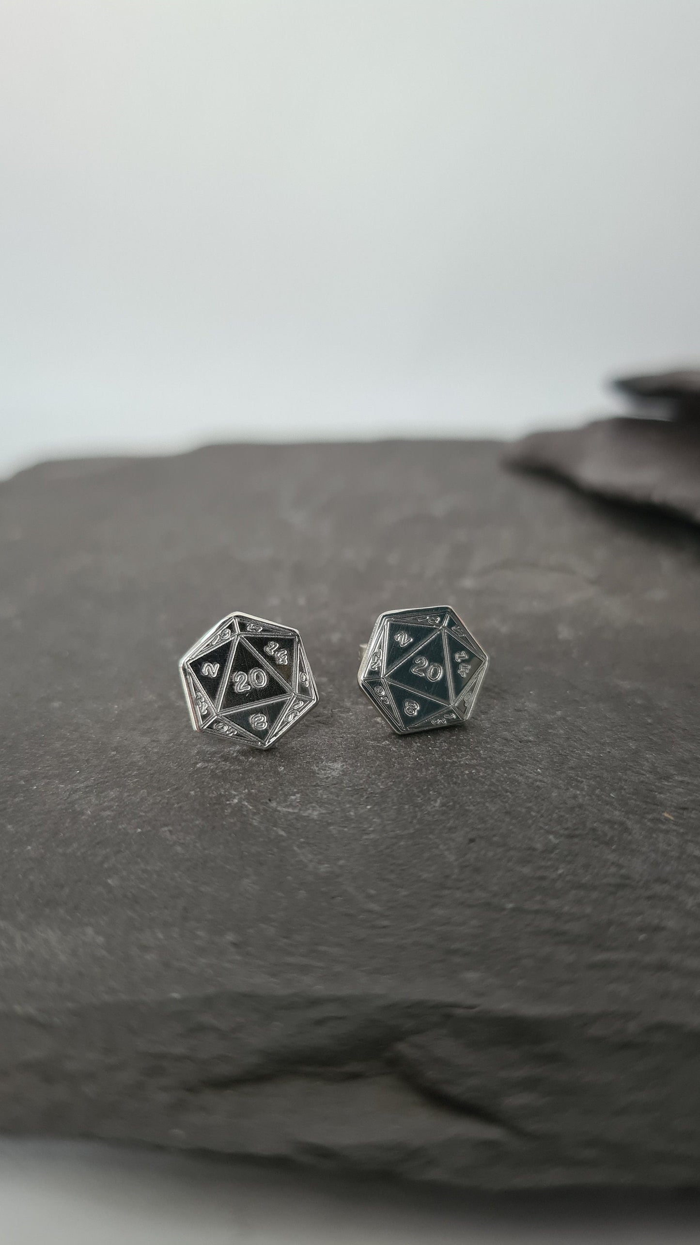 D20 Sterling Silver Earrings ~ studs, gaming gift, tabletop, boardgame, dnd, d&d, dungeons, dragons, dice