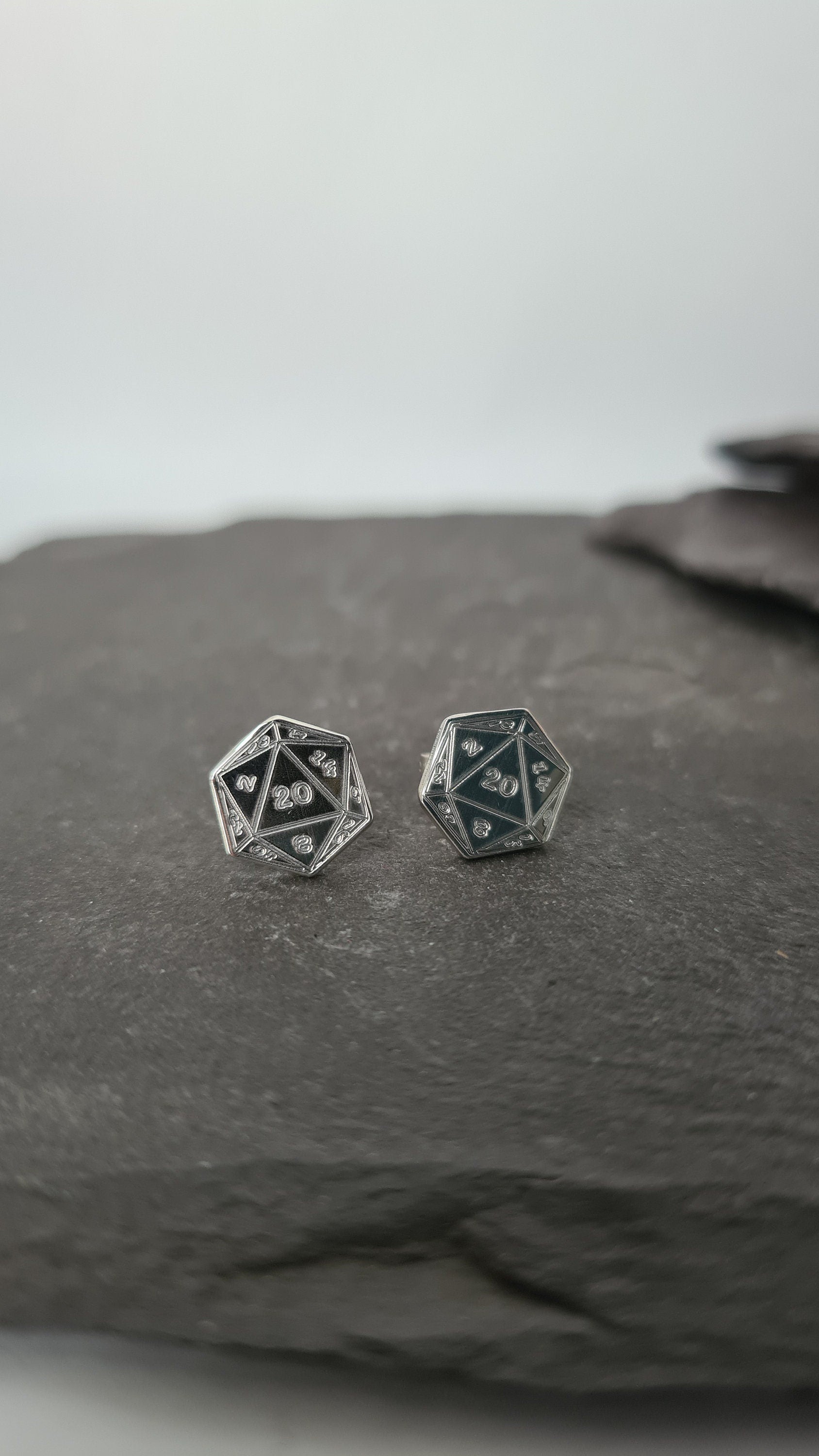 D20 Sterling Silver Earrings ~ studs, gaming gift, tabletop, boardgame, dnd, d&d, dungeons, dragons, dice
