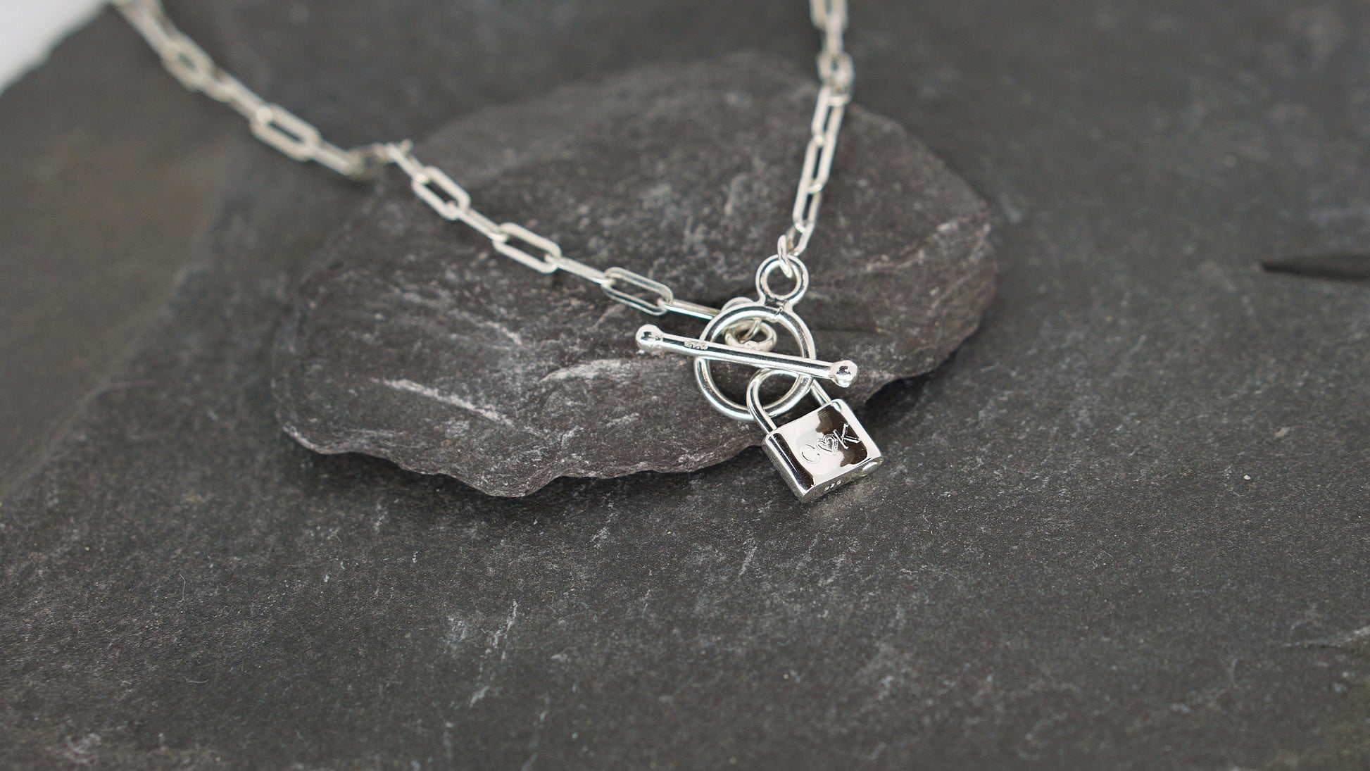 Personalised Love Lock Sterling Silver Necklace ~ paperclip, cable chain, engraved, birthday, gift for her, co-ordinates, name, wedding