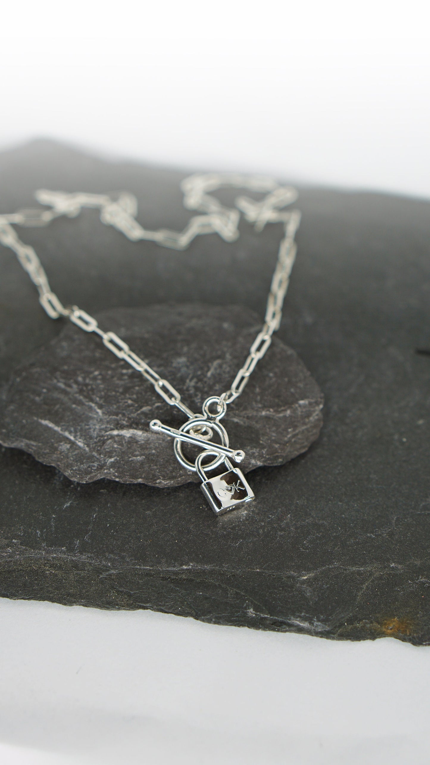 Personalised Love Lock Sterling Silver Necklace ~ paperclip, cable chain, engraved, birthday, gift for her, co-ordinates, name, wedding