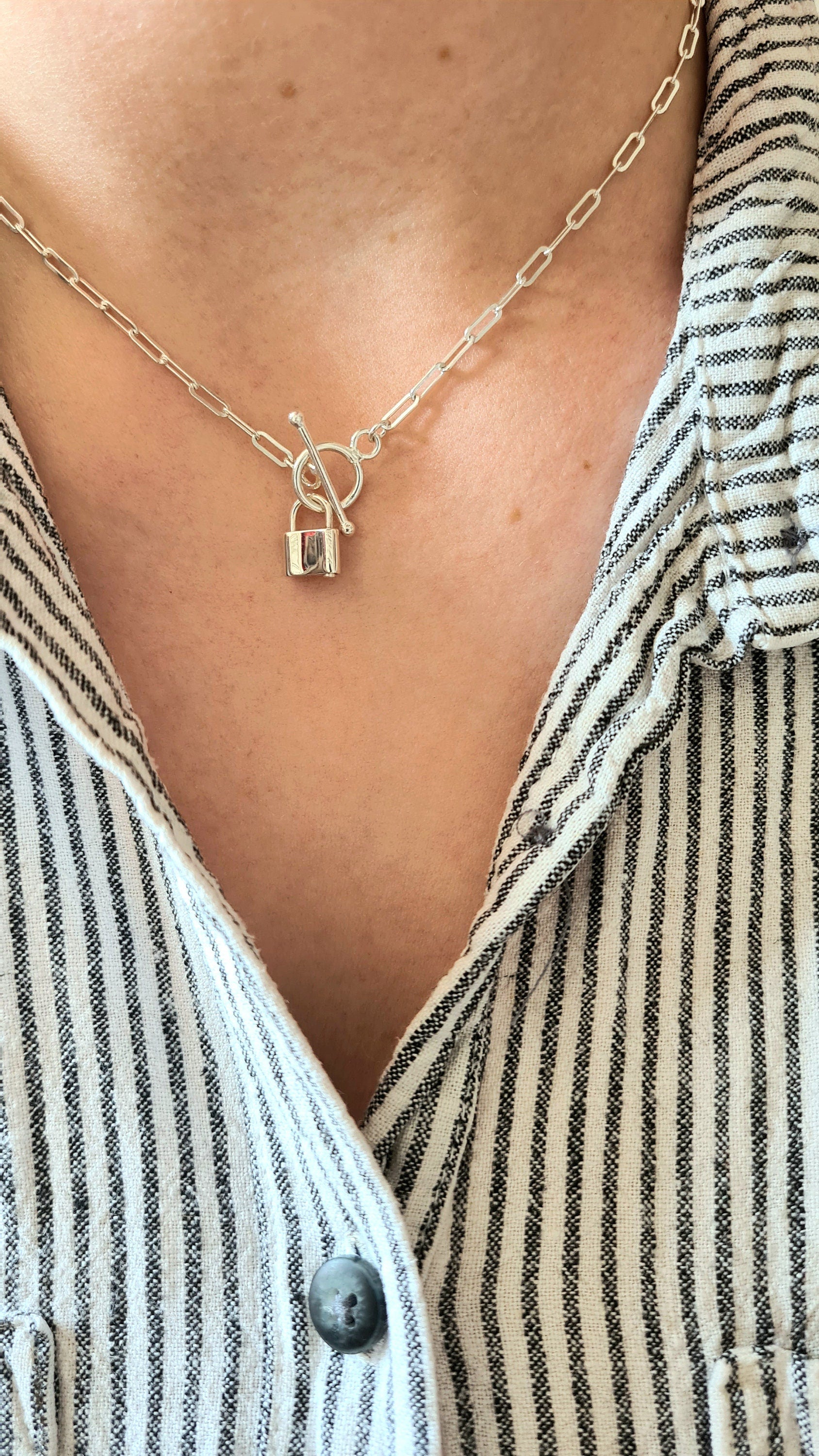 Personalised Love Lock Sterling Silver Necklace ~ paperclip, cable chain, engraved, birthday, gift for her, co-ordinates, name, wedding