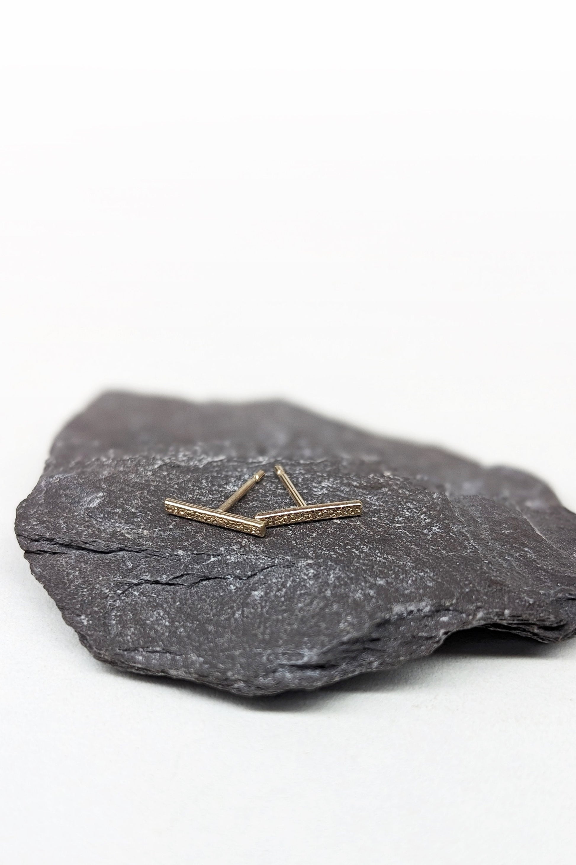 9ct Solid Gold Stardust Bar Earrings ~ studs, modern, minimalist, recycled gold, geometric