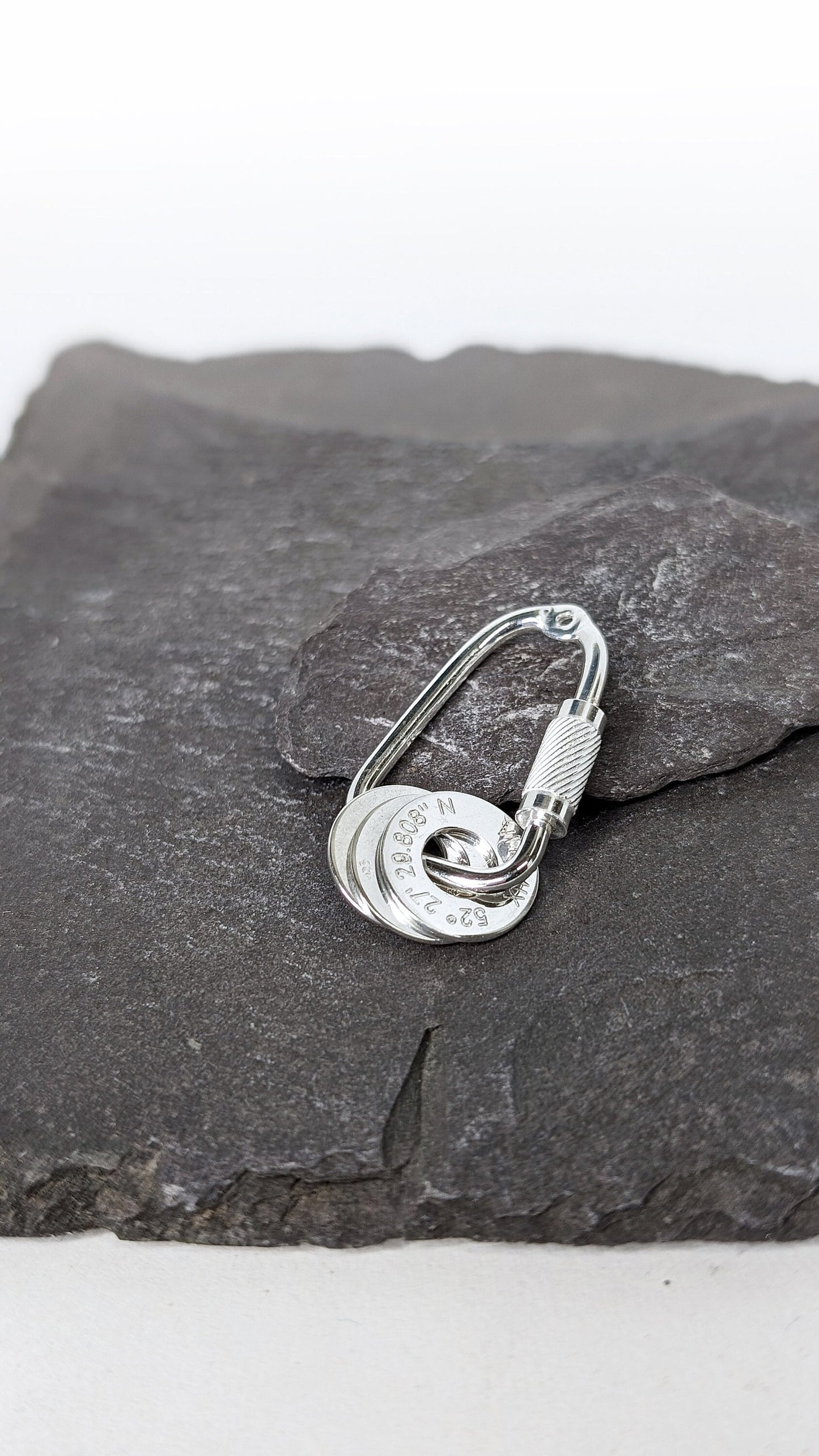 Carabiner Engraved Personalised Washers Sterling Silver Keyring