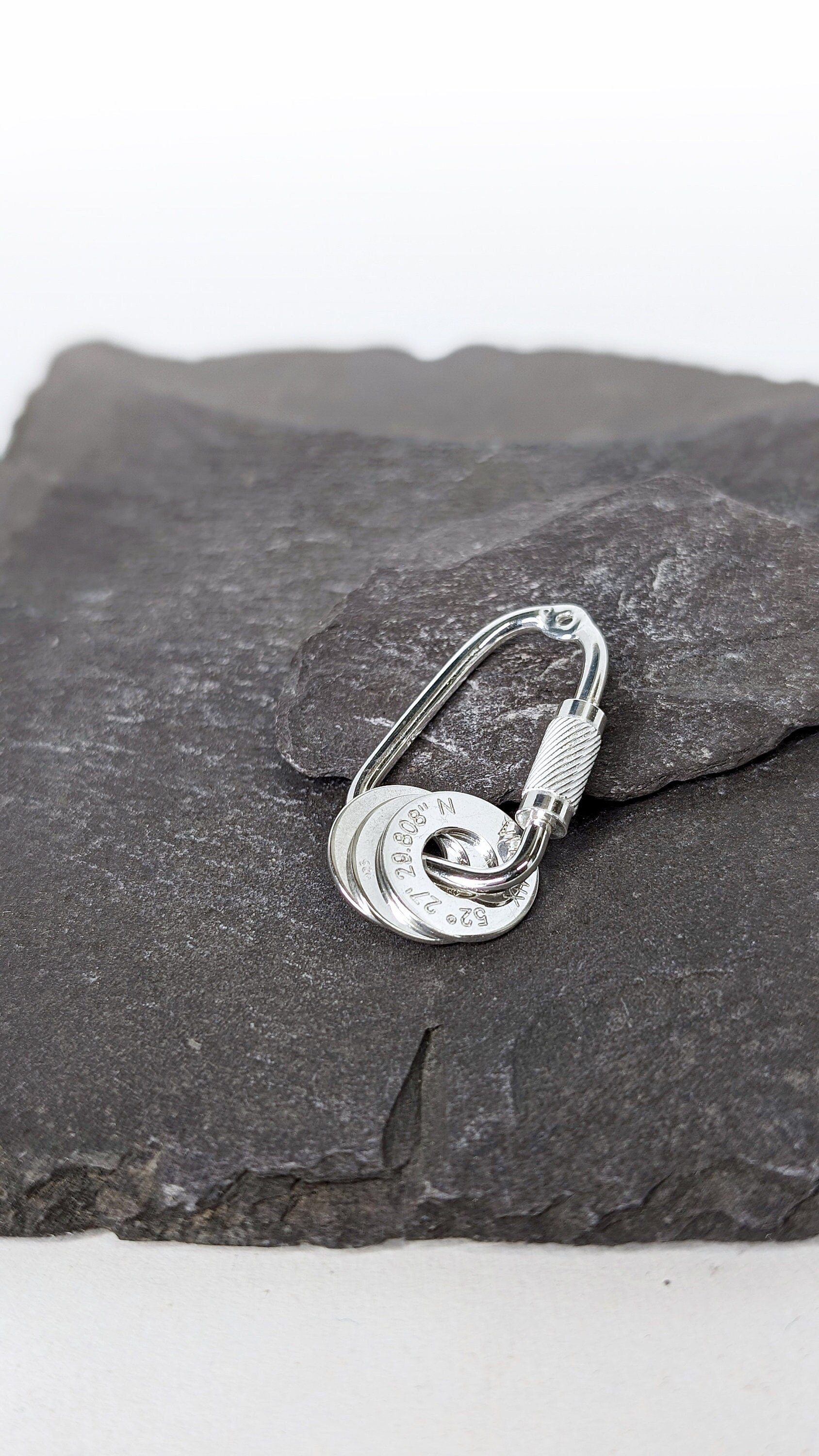 Carabiner Engraved Personalised Washers Sterling Silver Keyring