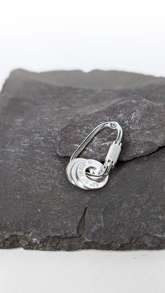 Carabiner Engraved Personalised Washers Sterling Silver Keyring