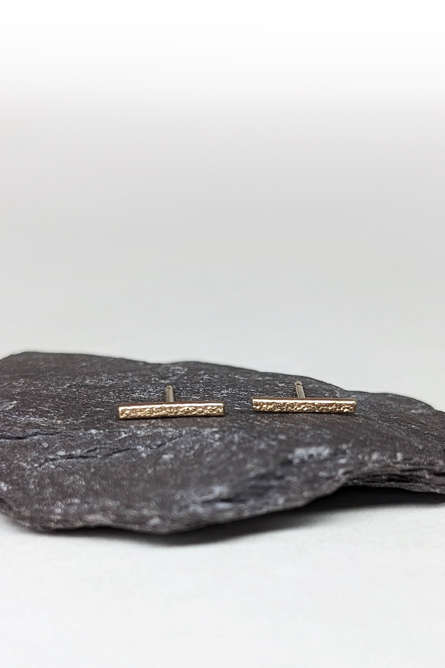 9ct Solid Gold Stardust Bar Earrings ~ studs, modern, minimalist, recycled gold, geometric
