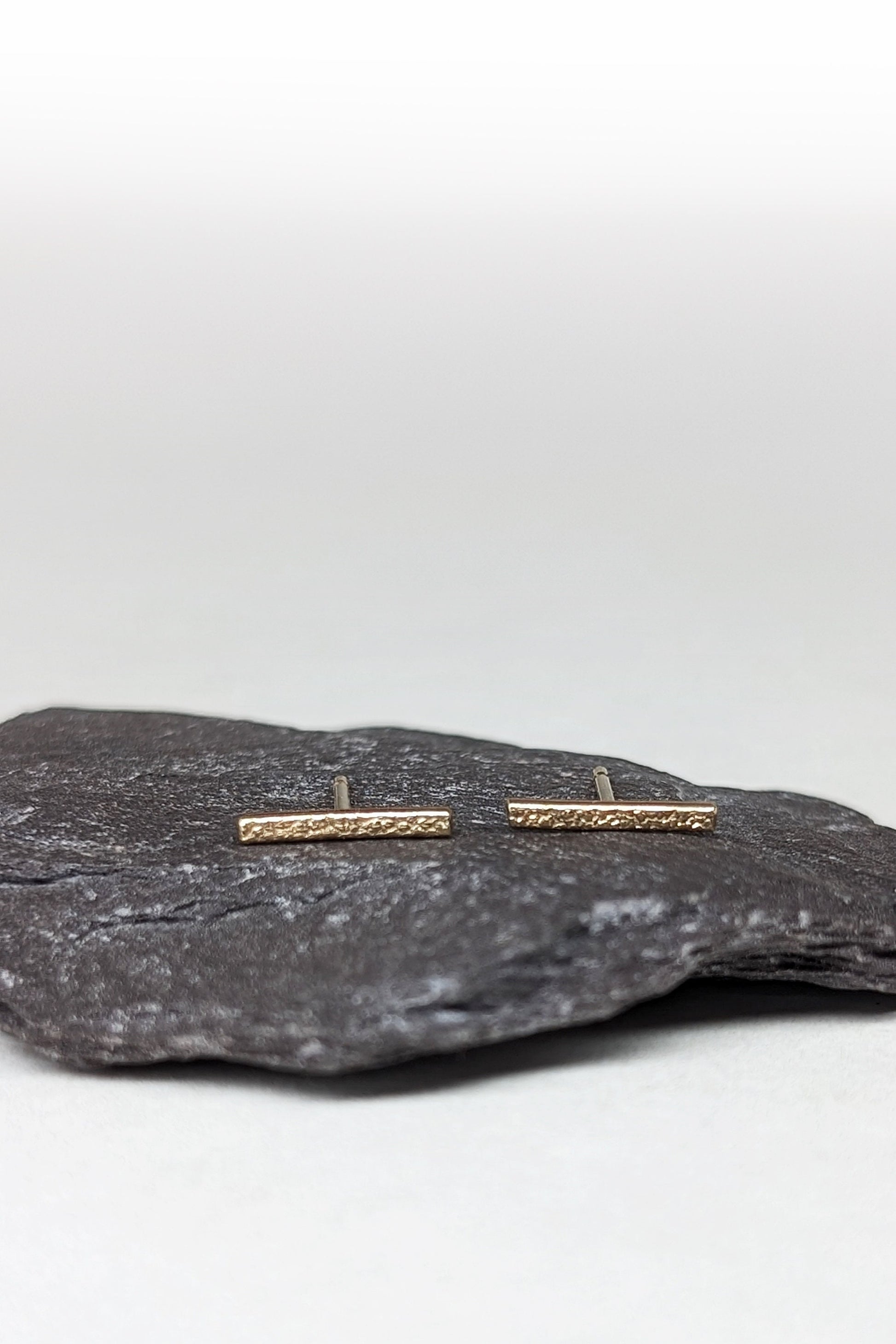 9ct Solid Gold Stardust Bar Earrings ~ studs, modern, minimalist, recycled gold, geometric