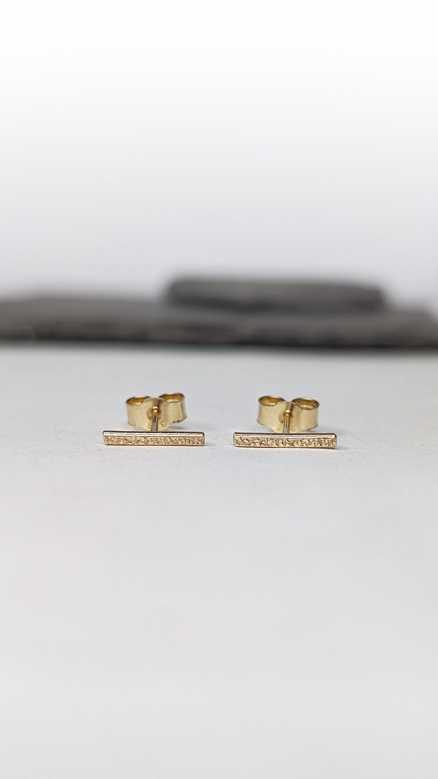 9ct Solid Gold Stardust Bar Earrings ~ studs, modern, minimalist, recycled gold, geometric