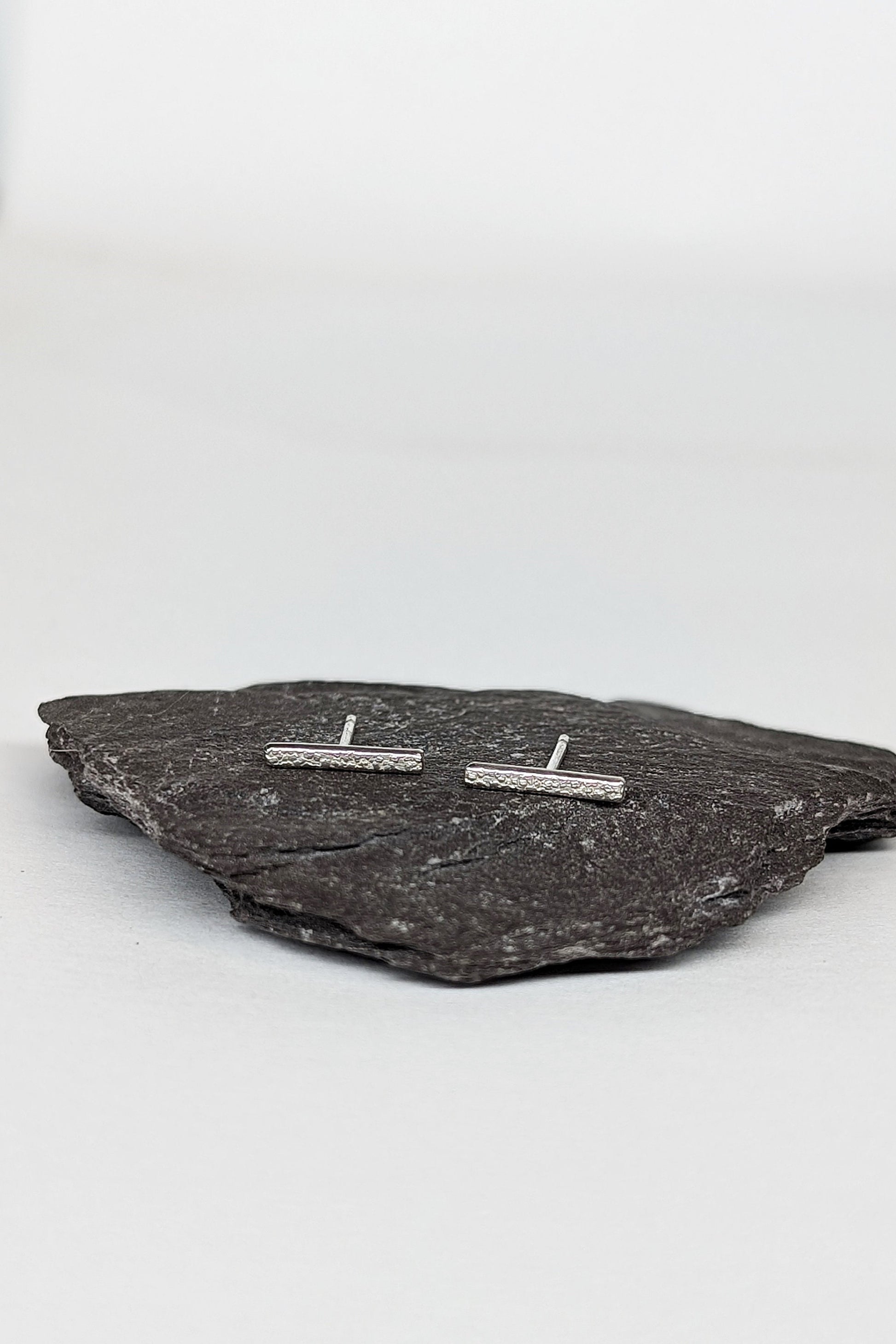 Sterling Silver Stardust Bar Earrings ~ studs, modern, minimalist, recycled silver, geometric