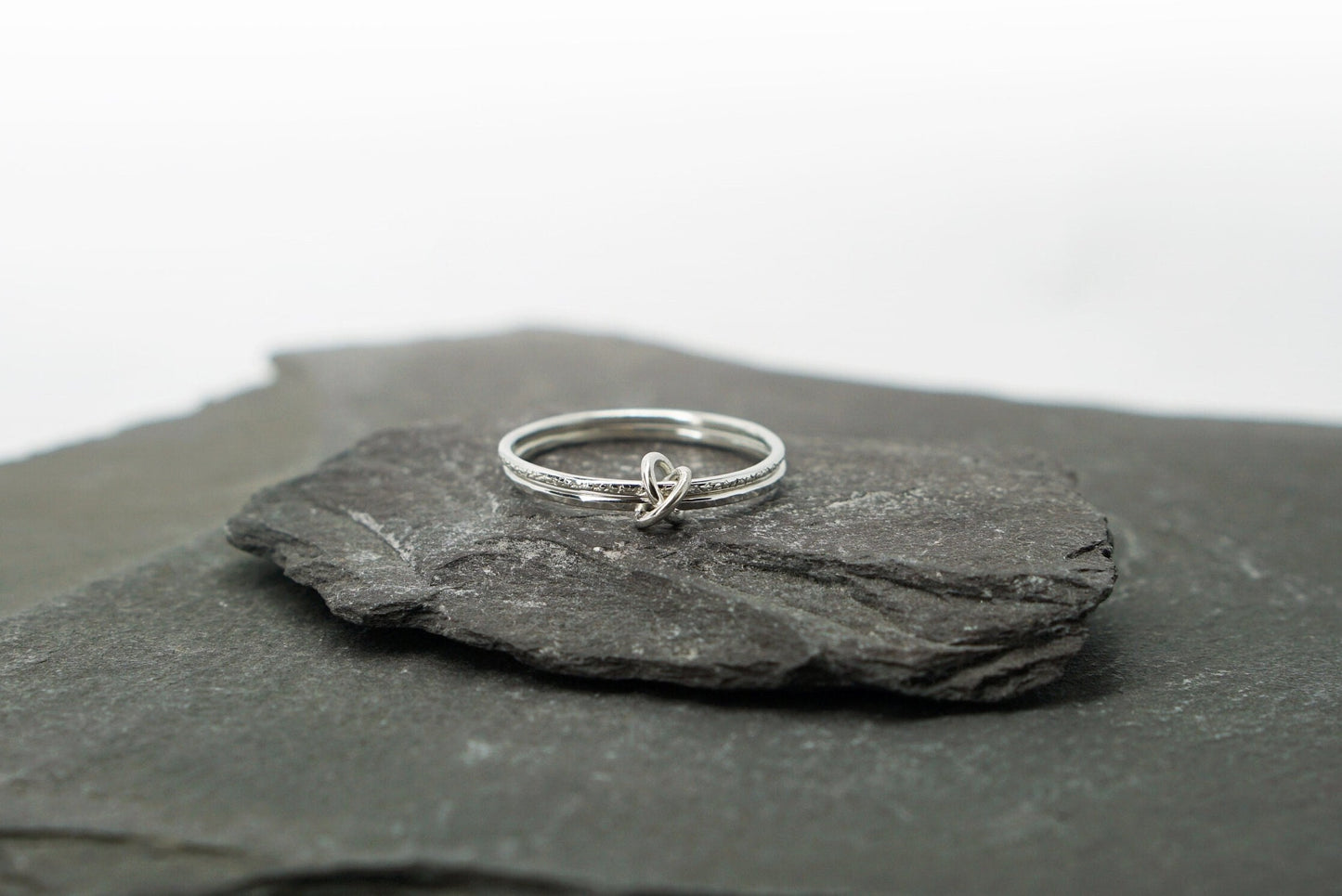 Fidget Ring Interlocking Skinny Stardust & Hammered Sterling Silver