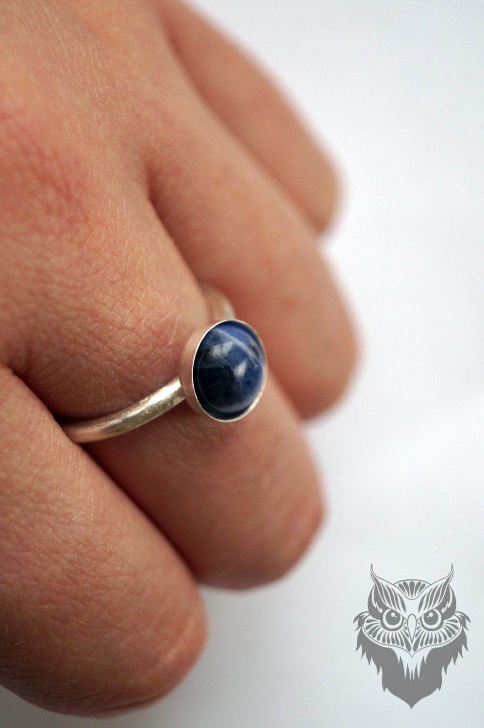 Blue Sodalite Recycled Sterling Silver Ring ~ statement ring, stacking ring, gemstone, unique, solitaire