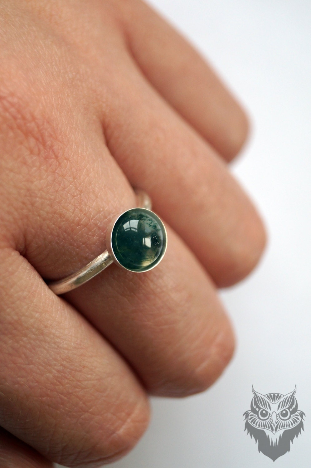 Green Moss Agate Recycled Sterling Silver Ring