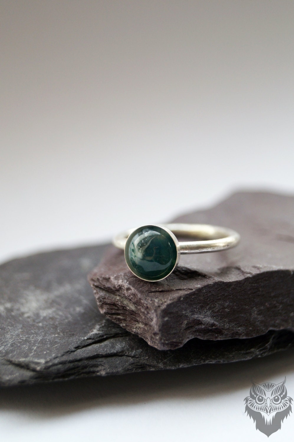 Green Moss Agate Recycled Sterling Silver Ring