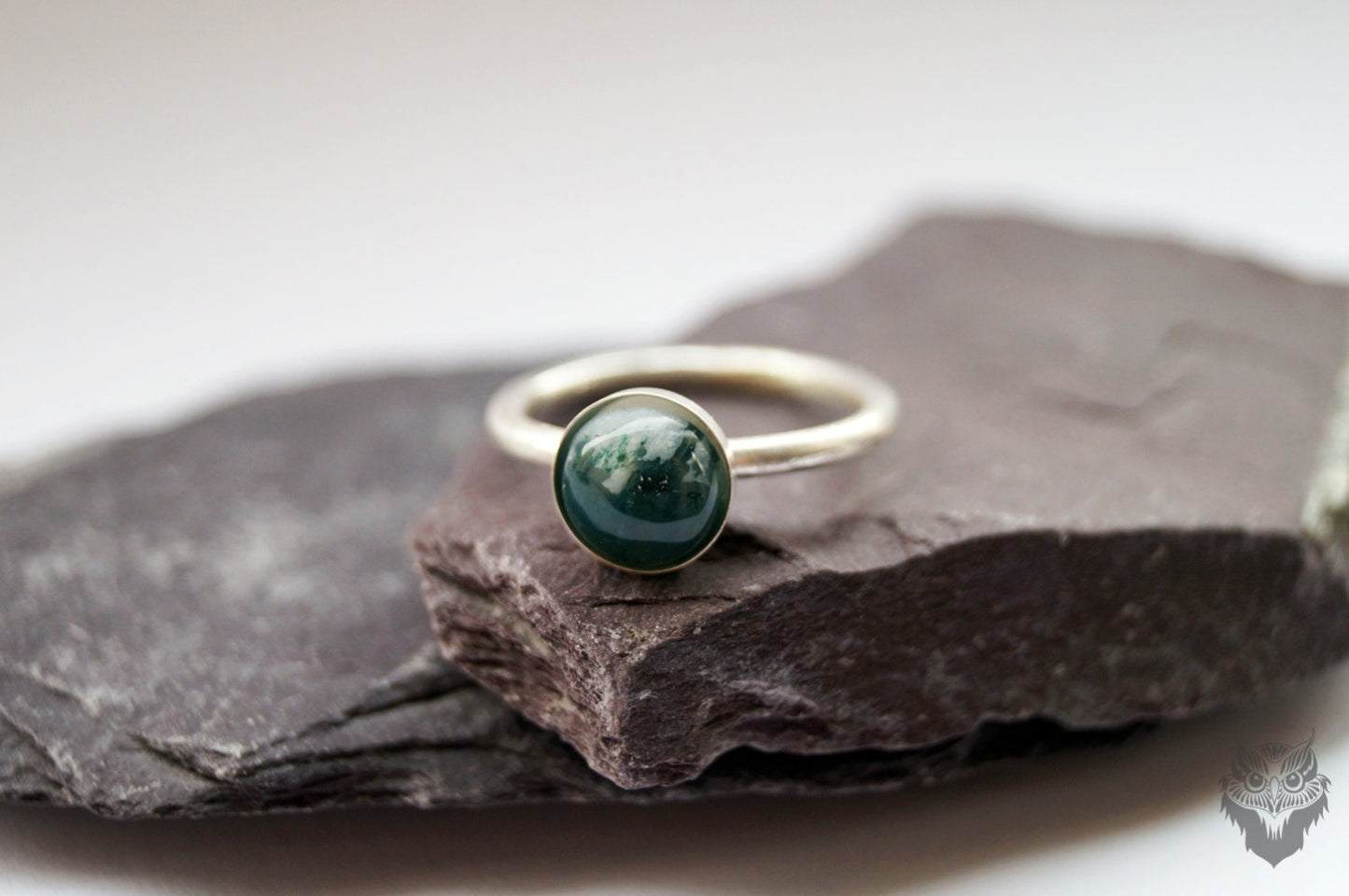 Green Moss Agate Recycled Sterling Silver Ring