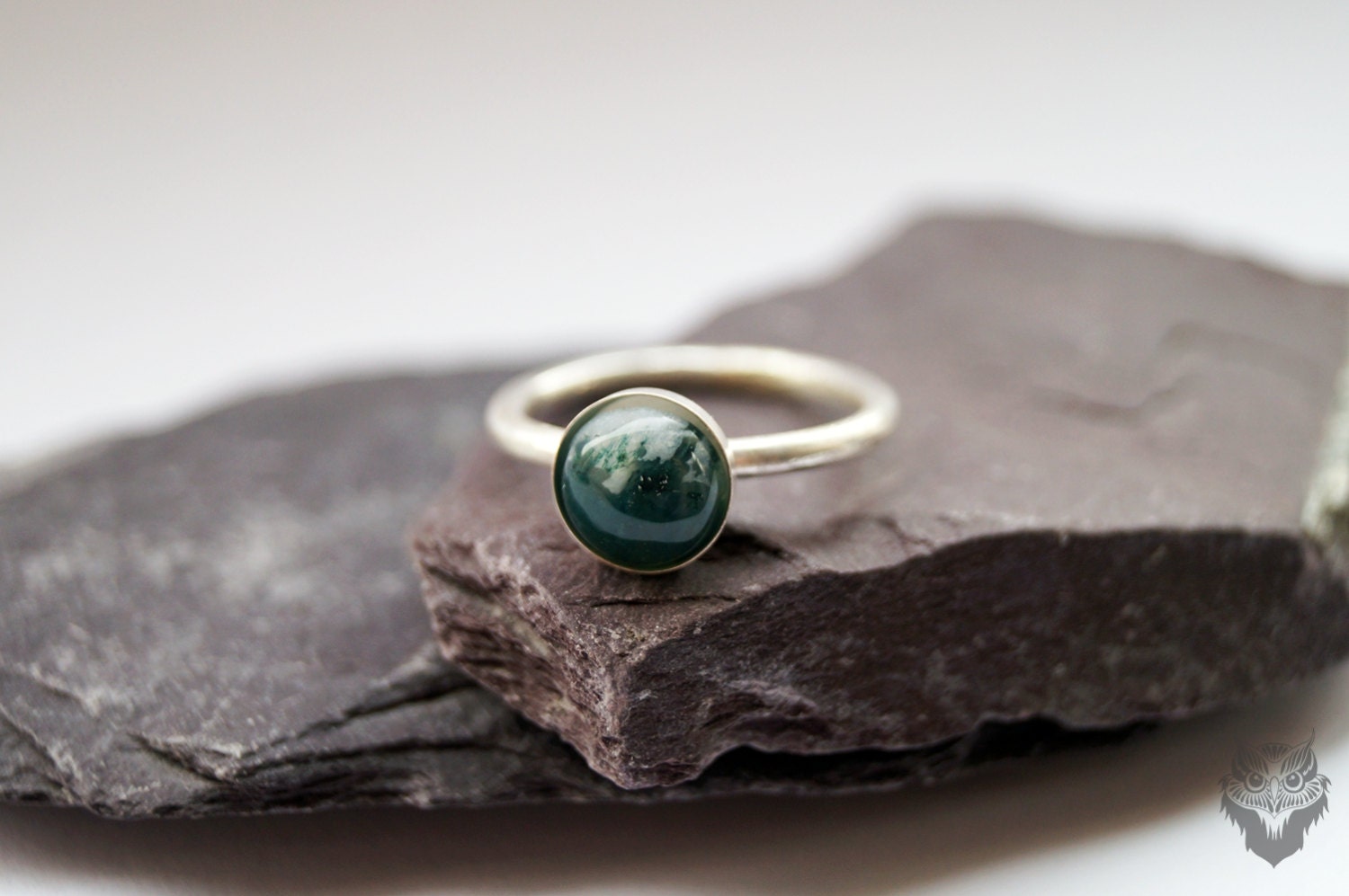Green Moss Agate Recycled Sterling Silver Ring