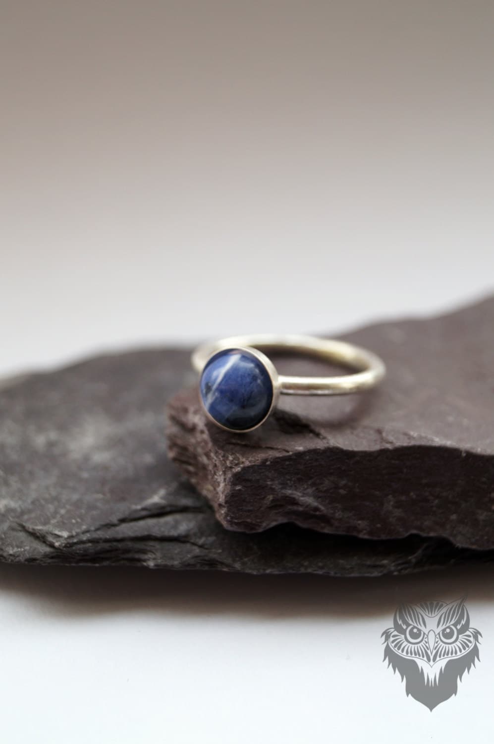Blue Sodalite Recycled Sterling Silver Ring ~ statement ring, stacking ring, gemstone, unique, solitaire