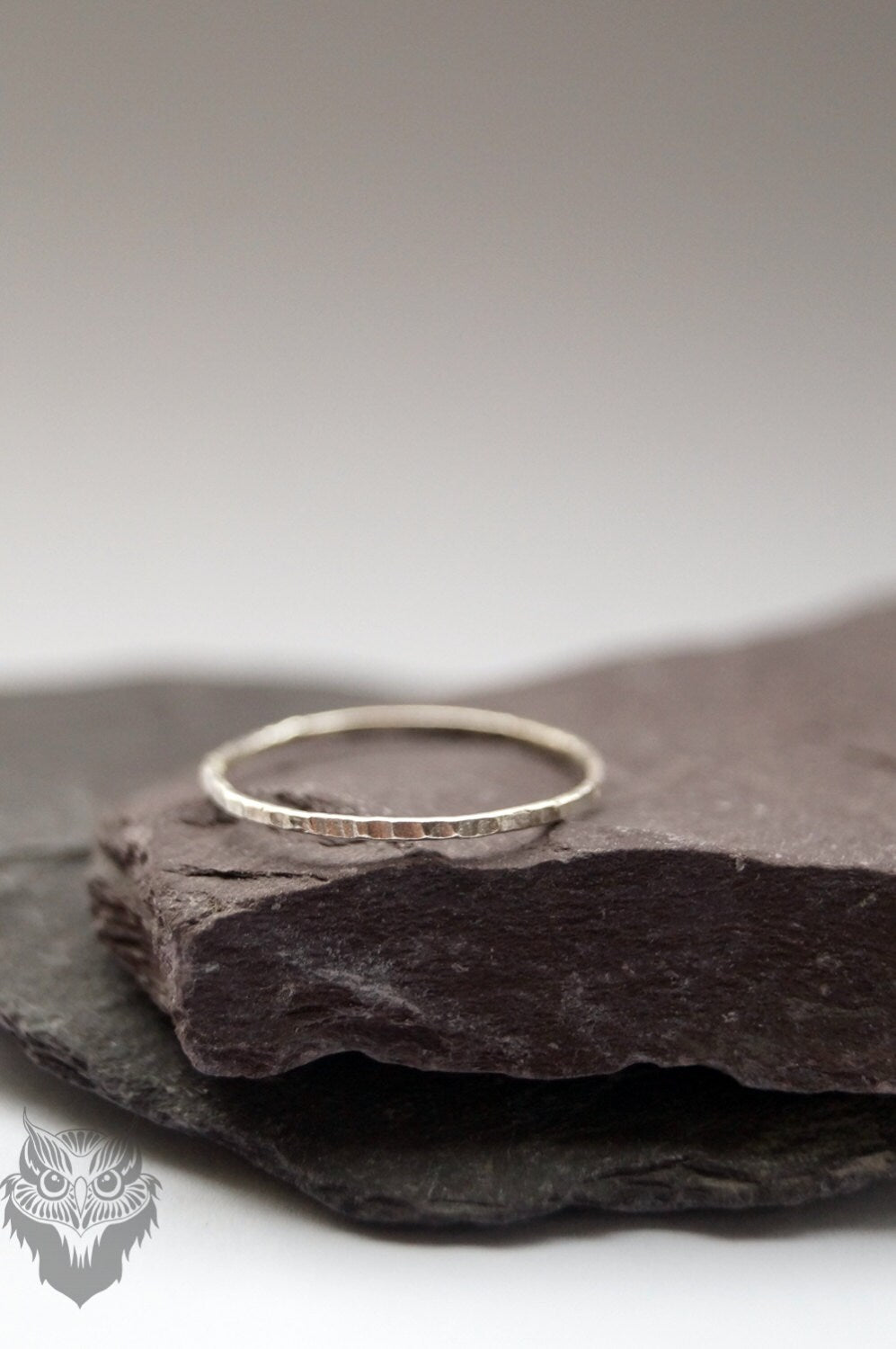 Recycled Sterling Silver Skinny Hammered Stacking Ring