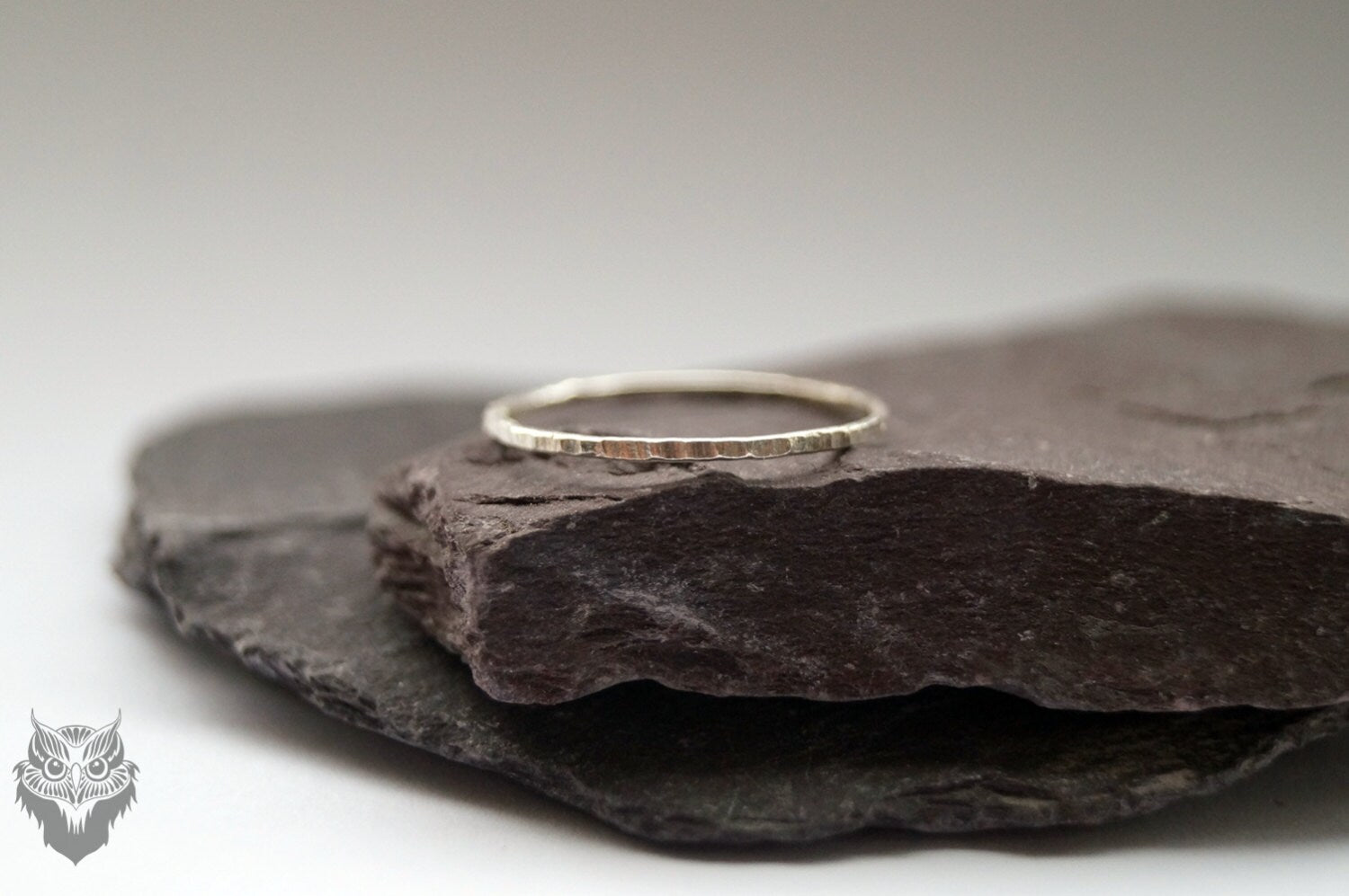 Recycled Sterling Silver Skinny Hammered Stacking Ring