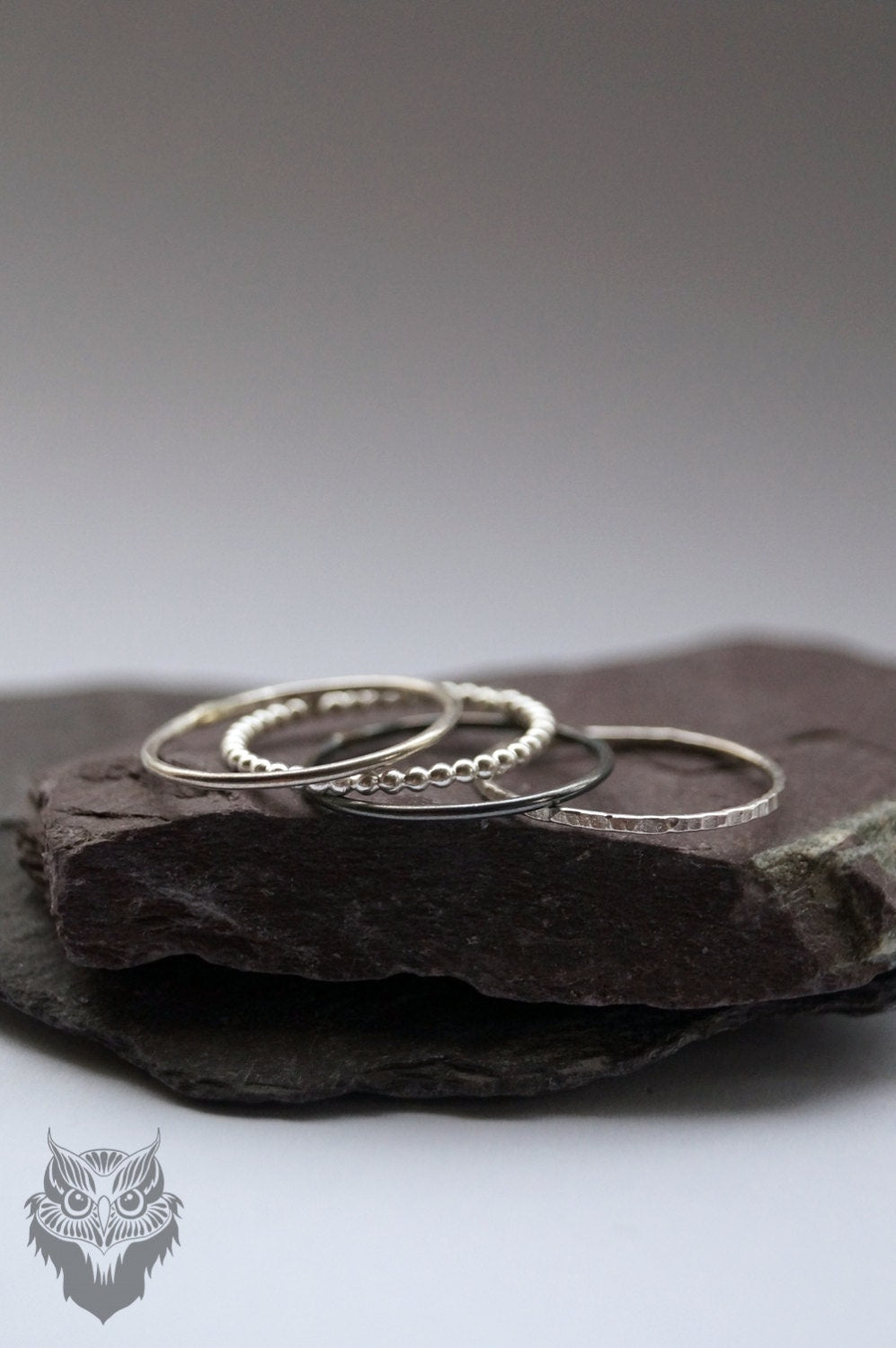 Four Skinny Recycled Sterling Silver Stacking Rings - stacking rings, hammered, silver bands, stackable, texture, stocking filler