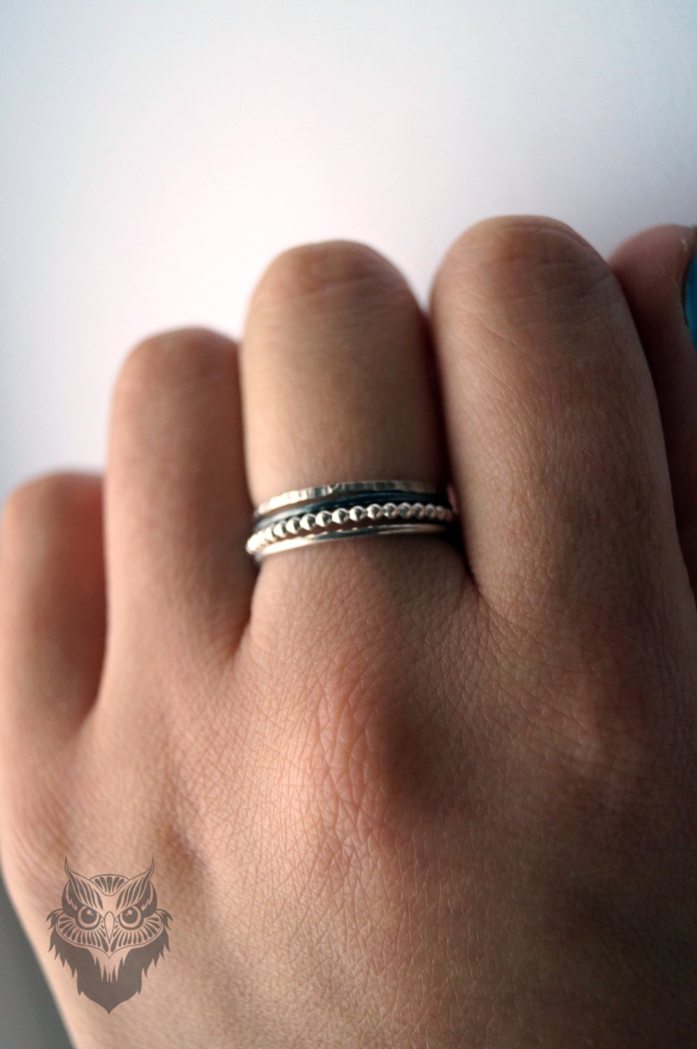 Four Skinny Recycled Sterling Silver Stacking Rings - stacking rings, hammered, silver bands, stackable, texture, stocking filler