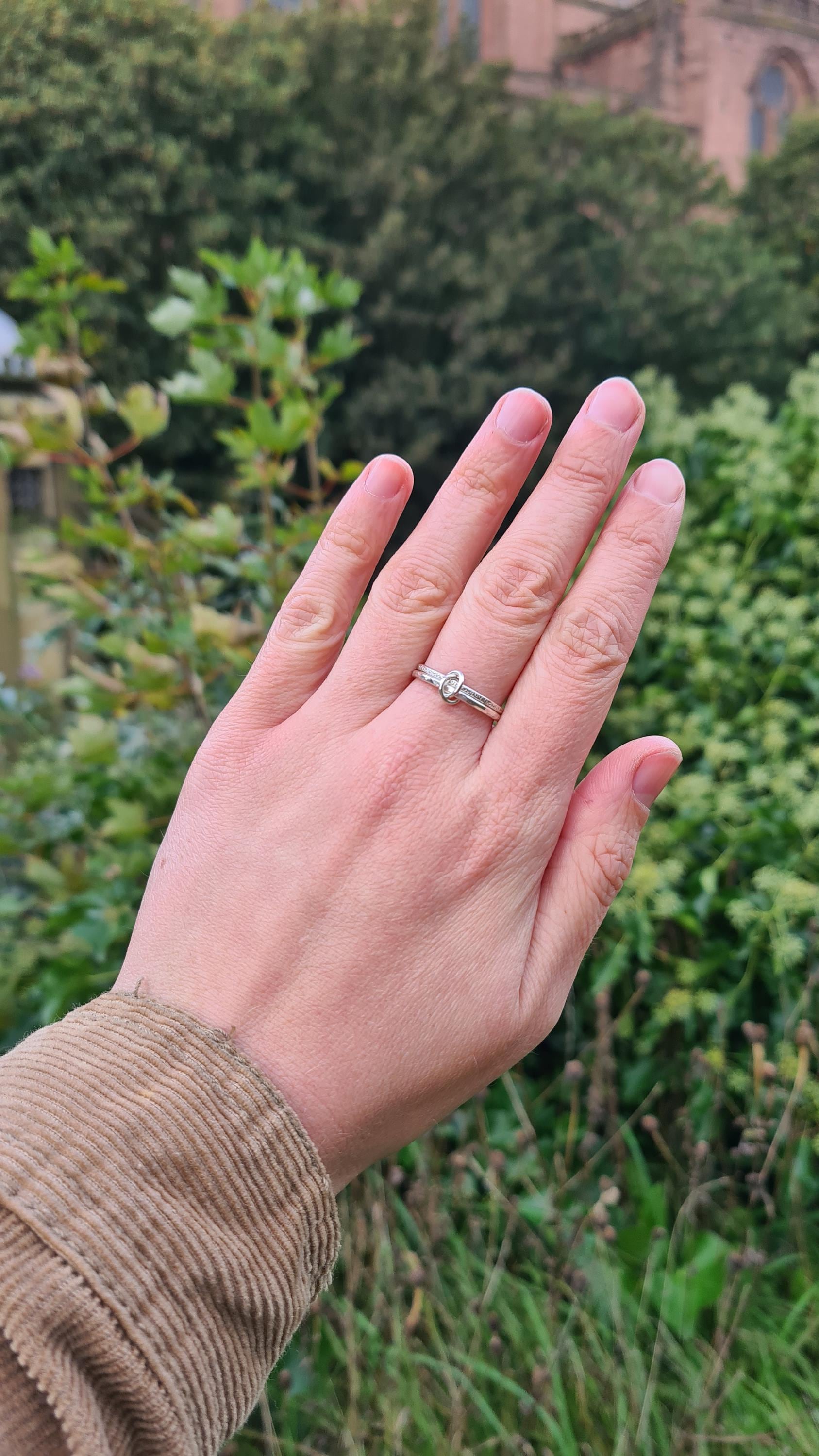 Fidget Ring Interlocking Stardust & Hammered Sterling Silver ~ spinning ring, hammered, meditation ring, anxiety ring, ADHD