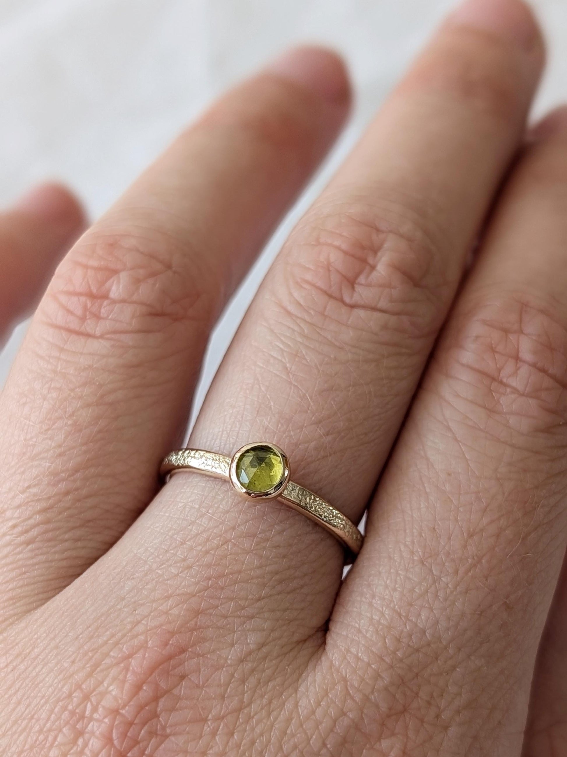 Solid Stardust Gemstone 9ct Recycled Gold Band Ring ~ stacking ring, textured, stackable, gold, wedding, engagement, peridot
