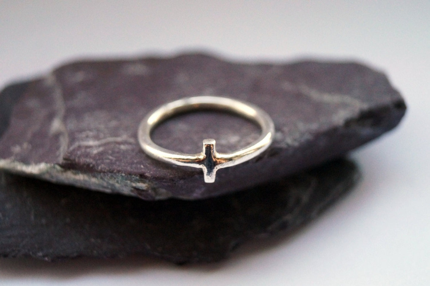 Recycled Sterling Silver Little Cross Ring ~ statement ring, geometry, shapes, unique
