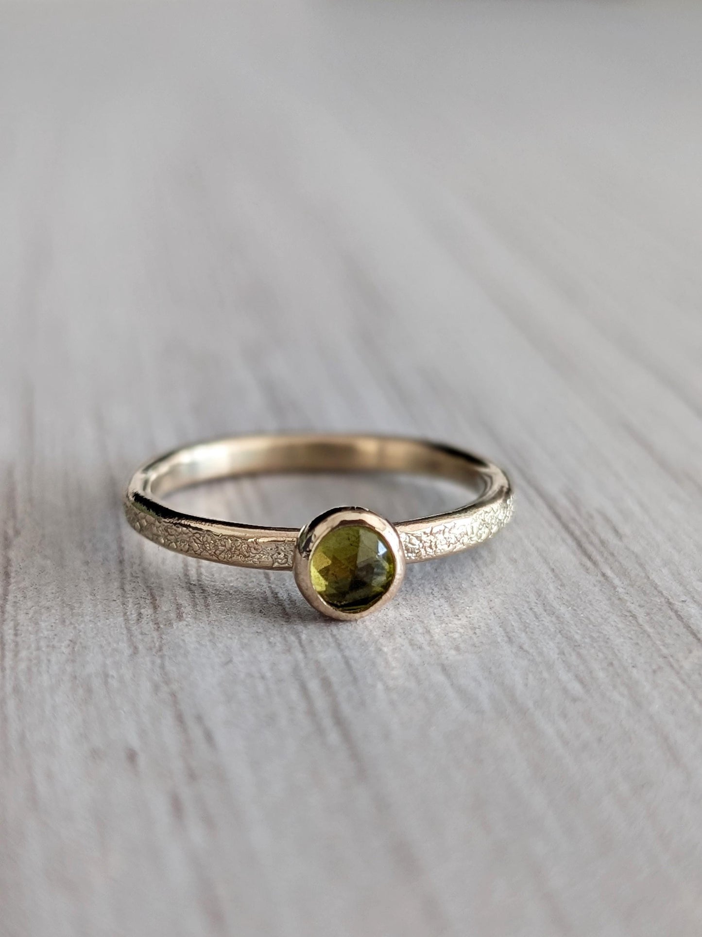 Solid Stardust Gemstone 9ct Recycled Gold Band Ring ~ stacking ring, textured, stackable, gold, wedding, engagement, peridot