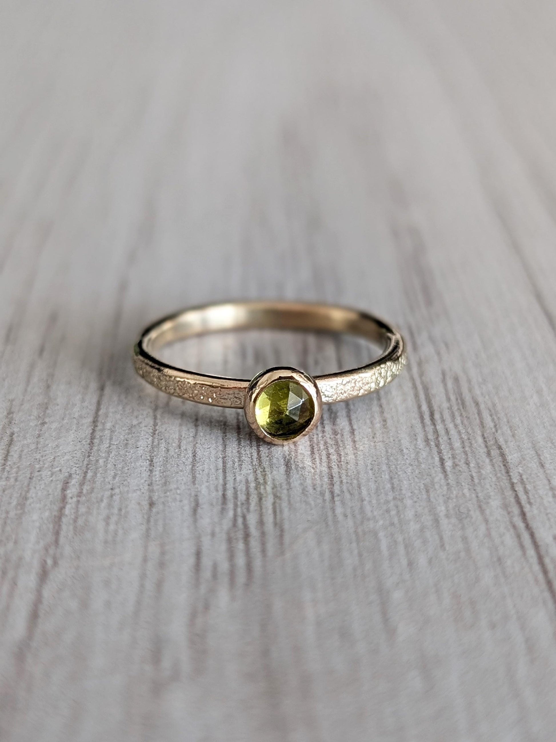 Solid Stardust Gemstone 9ct Recycled Gold Band Ring ~ stacking ring, textured, stackable, gold, wedding, engagement, peridot