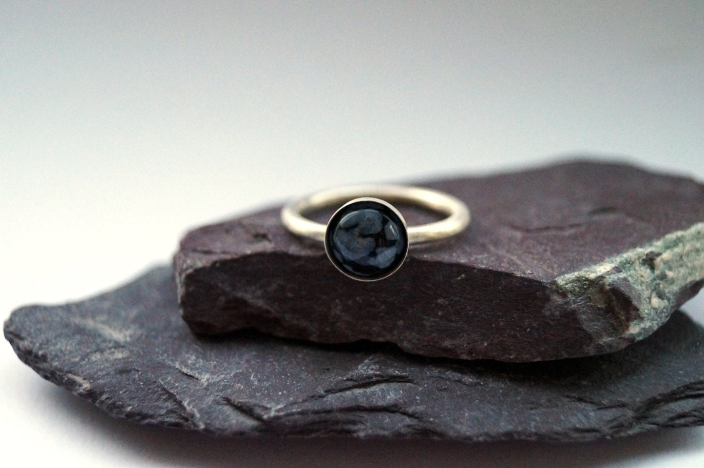 Snowflake Obsidian Recycled Sterling Silver Ring ~ statement ring, stacking ring, gemstone, solitaire,